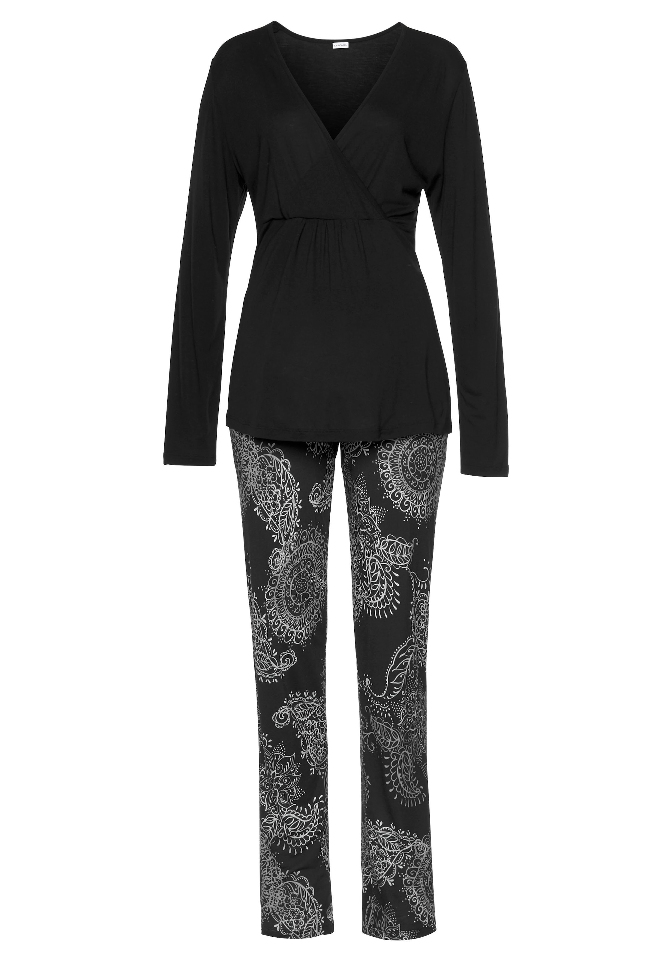 Vivance Dreams Pyjama, (2 tlg.), im schwarz-weißen Paisley-Dessin