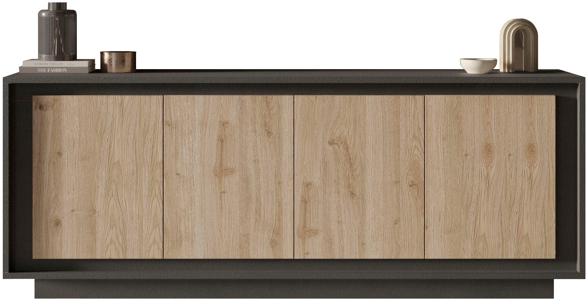 Home affaire Sideboard "Sky, B/T 207/50 cm, Kommode/Anrichte/Stauraumschrank, 4 Türen" Softclosing, Korpus & Front 22 mm stark, Rahmen-Optik