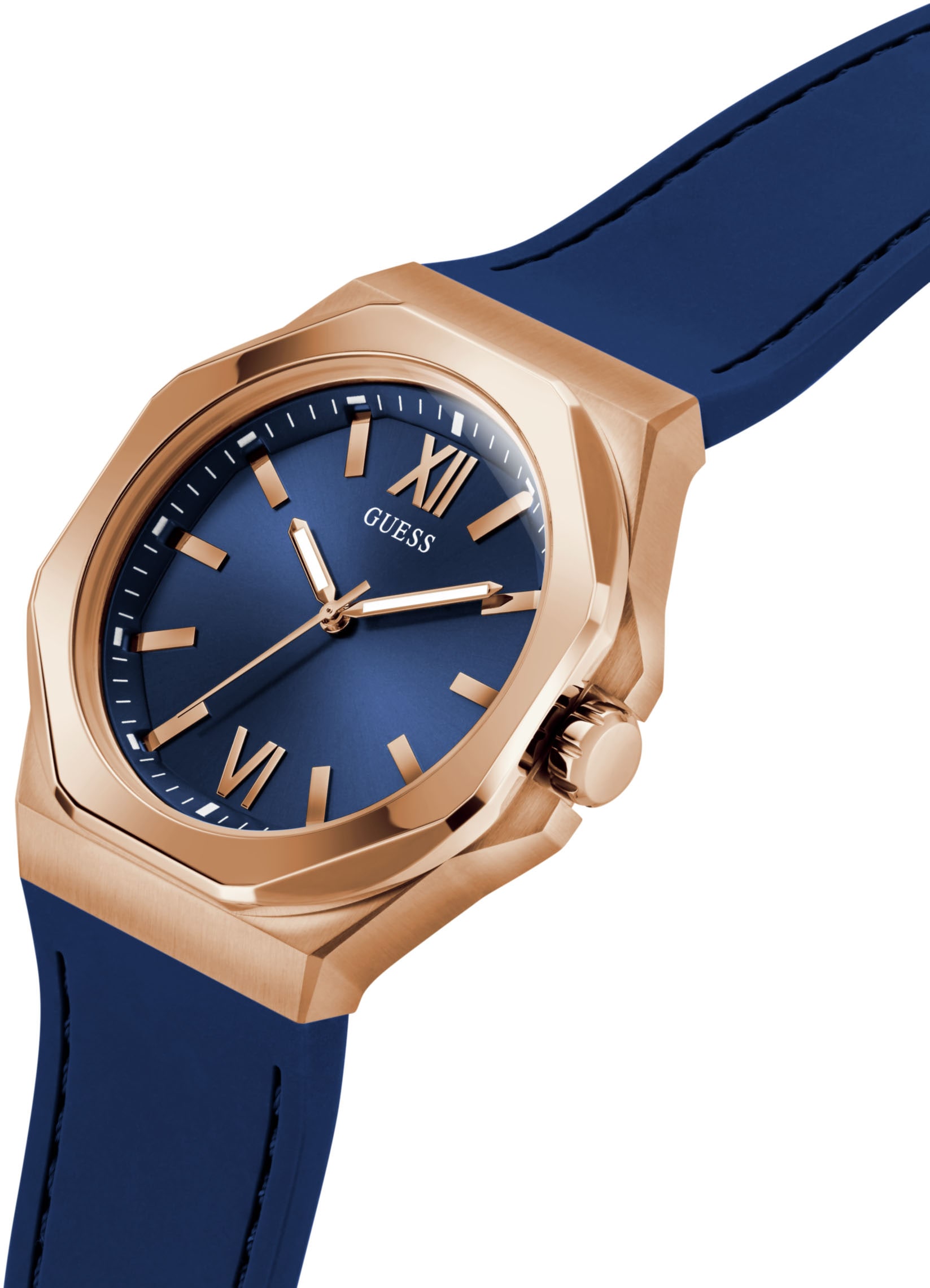 Guess Quarzuhr »EMPEROR«, Armbanduhr, Herrenuhr, Silikonarmband, Geschenkidee, analog