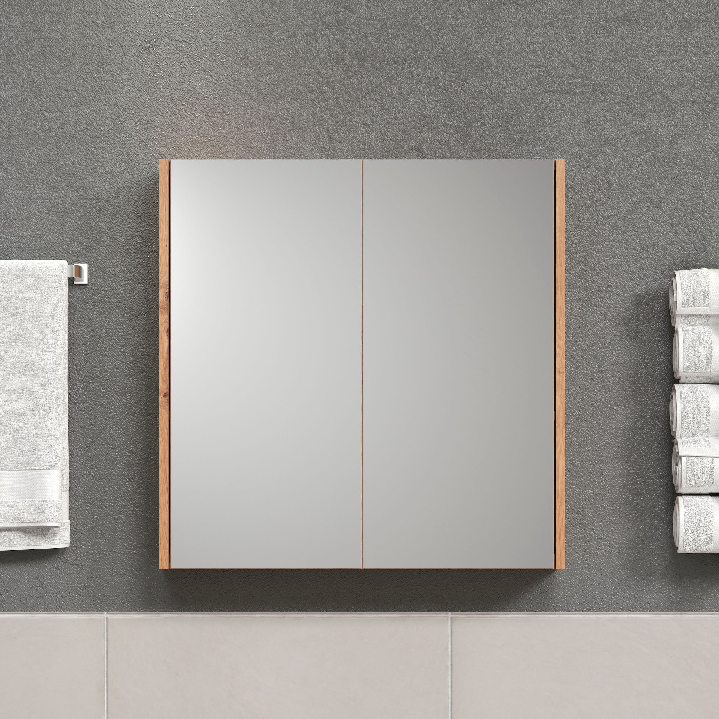 Places of Style Spiegelschrank »Tarragona«, (1 St.), Breite 69 cm, 2 Türen, 2 Einlegeböden, matt, braune Holzoptik / weiß
