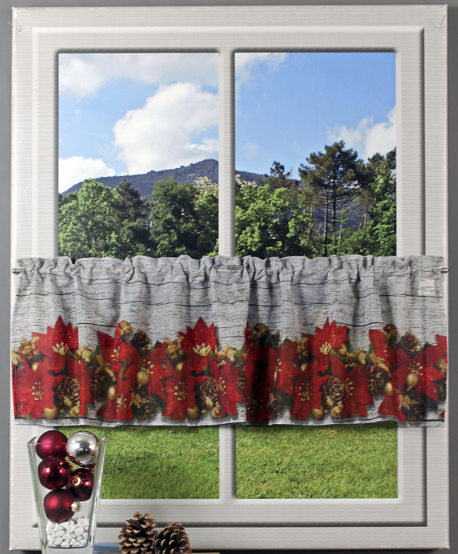 HOSSNER - ART OF HOME DECO 1100000002199 "Weihnachtsstern" Stangendurchzug 1 Stk. tlg. Hintergrund in Holzoptik