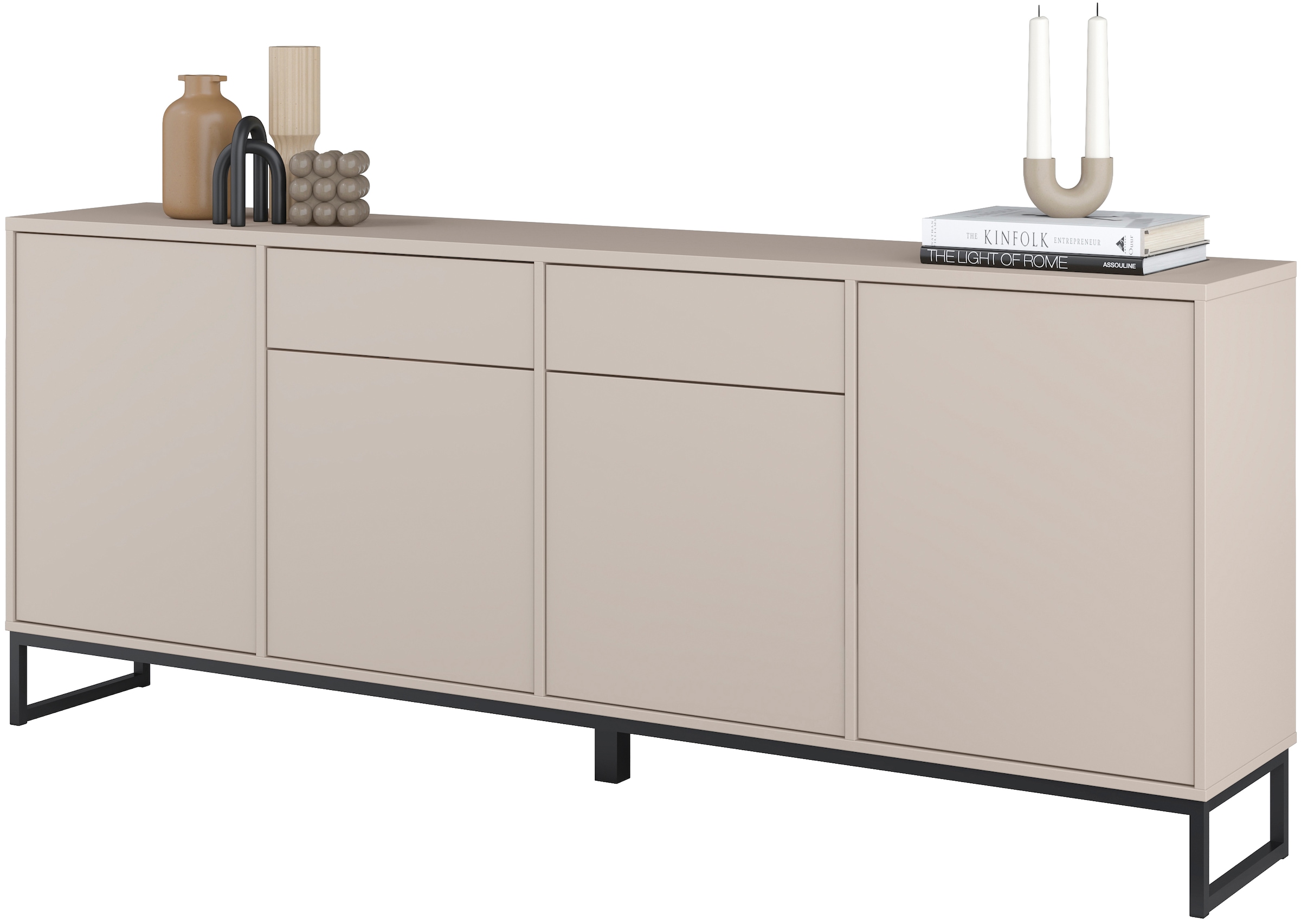 Home affaire Sideboard »Alto, Breite 208,5 cm, grifflose Kommode 4 Türen/2 Schubkästen.« Schubladenschrank mit viel Stauraum, Einlegeböden verstellbar