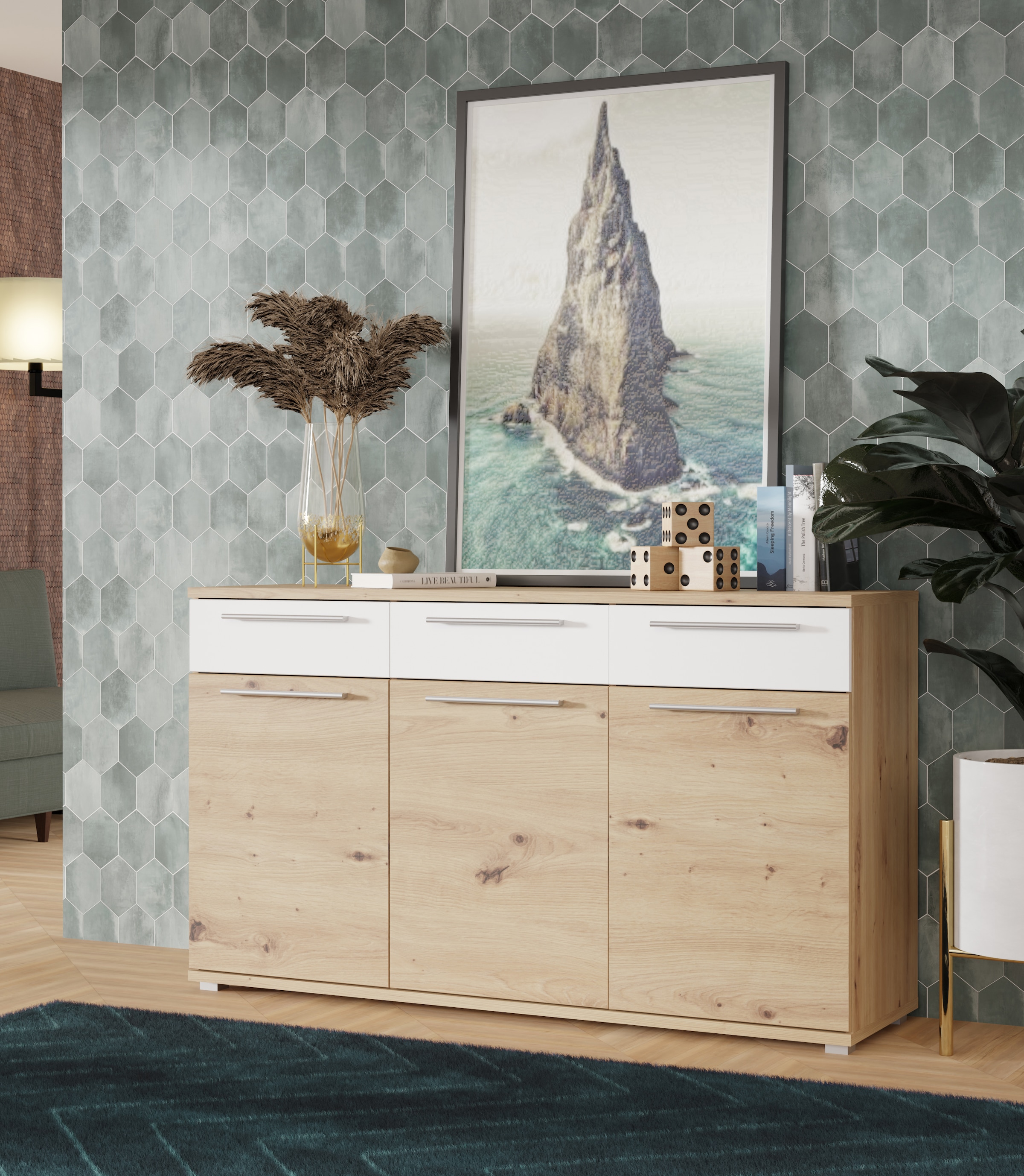 FORTE Sideboard "Allister", viel Stauraum, trendiges Dekor günstig online kaufen