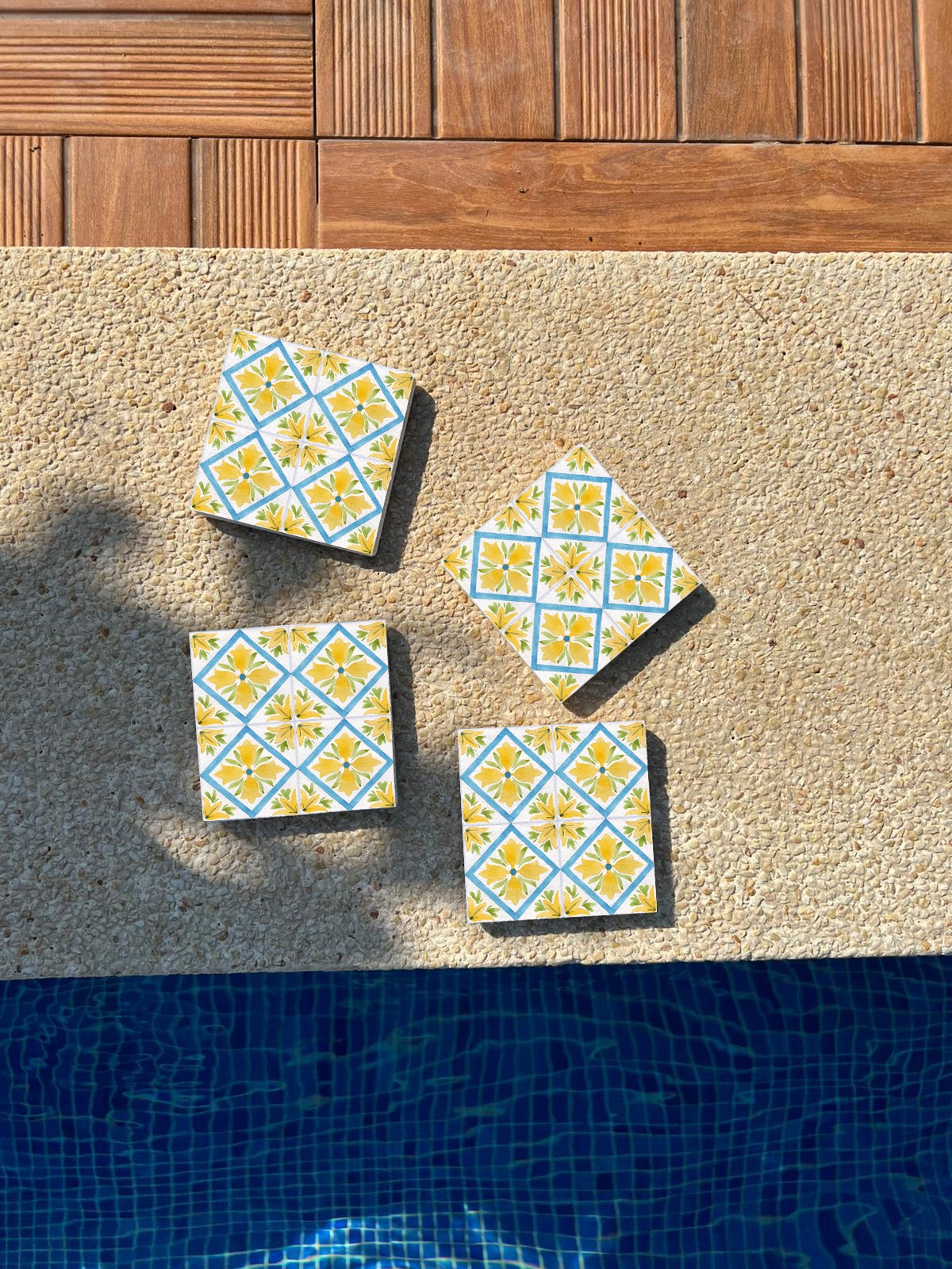 queence Getränkeuntersetzer »Gelbe Mosaik Fliesen Steine«, (Set, 4 tlg.), Mosaik Set Topfuntersetzer Naturstein Untersetzer 10x10x1cm