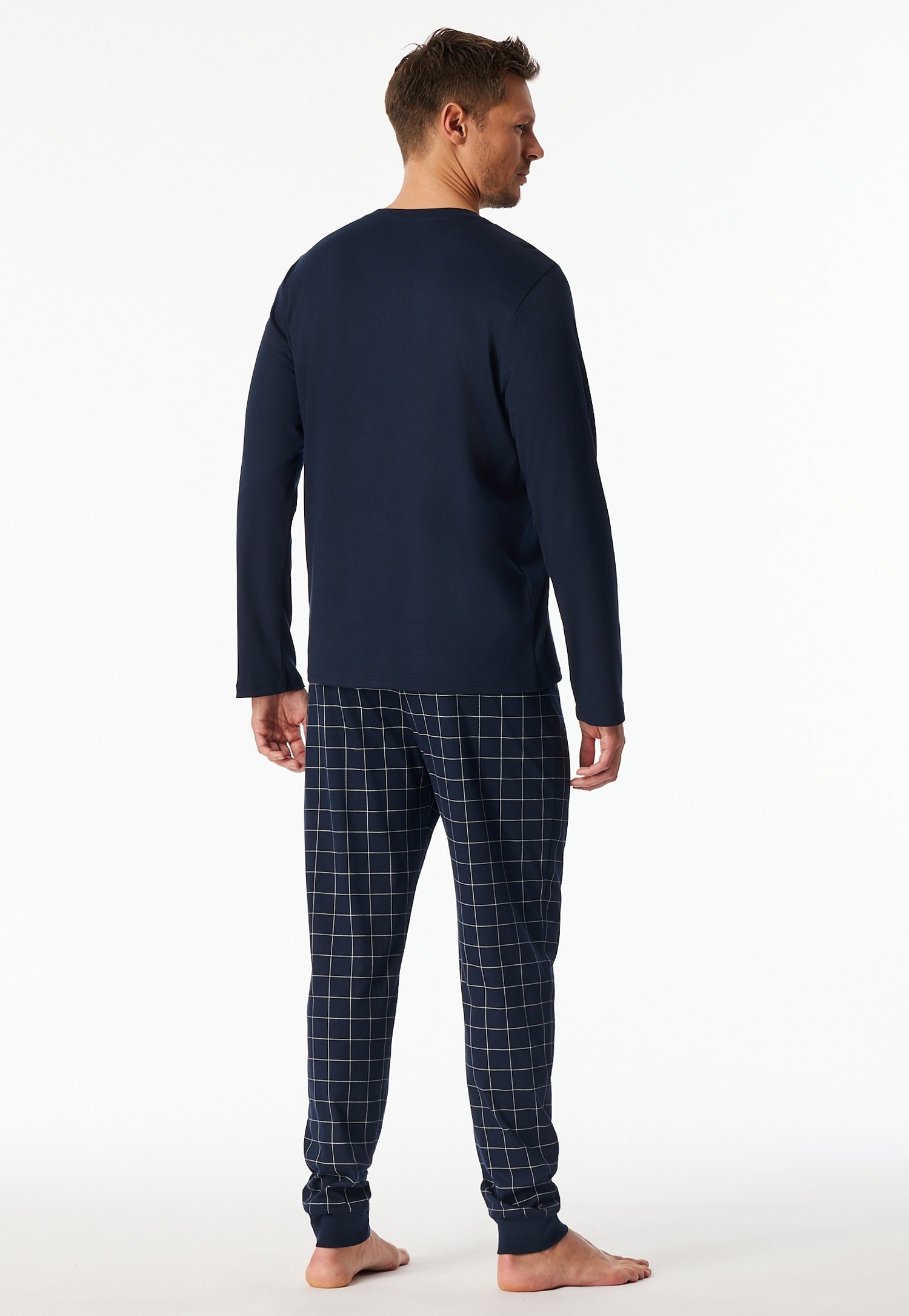 Schiesser Pyjama »Fine Interlock« 2 Stk. tlg., Rundhalsausschnitt mit Kopfleiste, langärmelig, Komfortbund