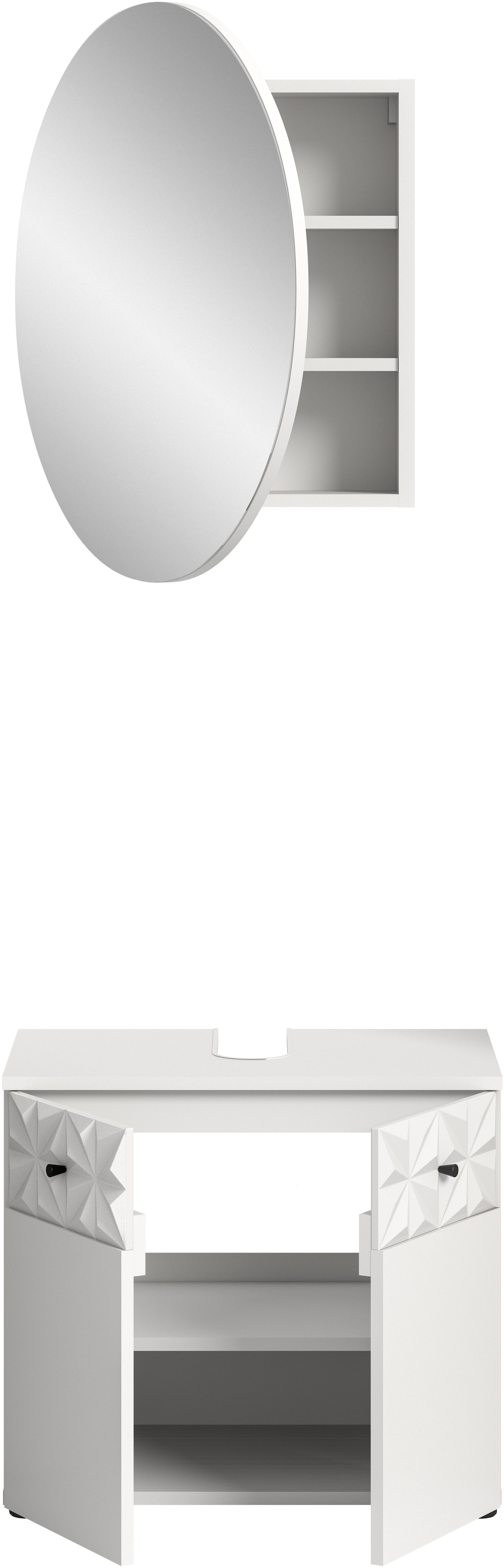 INOSIGN Badezimmer-Set »VICENZA, TOPSELLER!, Breite 60cm, 2-teilig, mit Ornamentabsetzung«, (best. aus: Waschbeckenunterschrank und Spiegelschrank), Waschbeckenunterschrank und Spiegelschrank