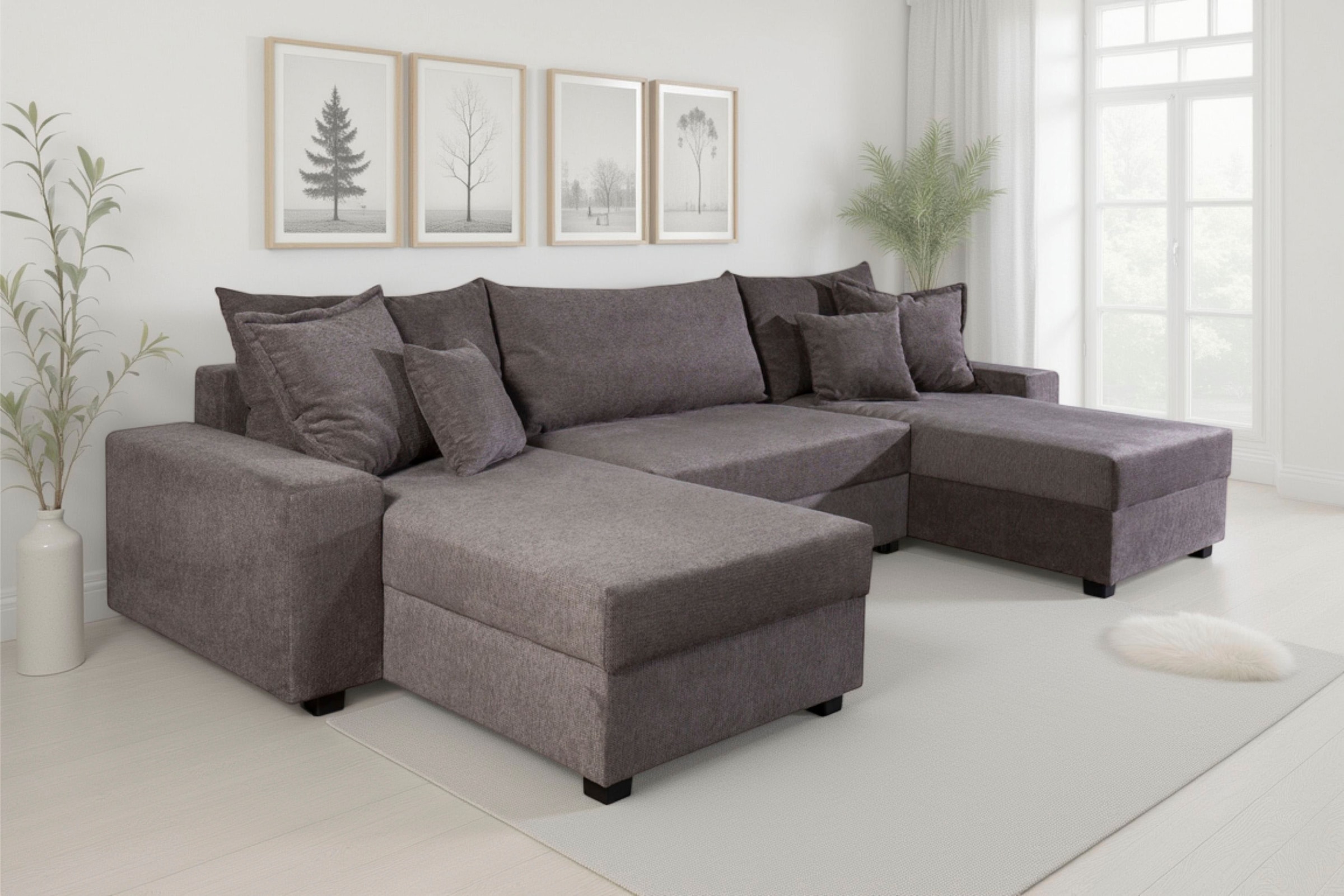 OTTO home Wohnlandschaft "Alexa U-Form, B: 313 cm, inkl. Schlaffunktion" inkl. Bettkasten, 4 Zierkissen, XXL Liegefläche 268x137cm, Federkern