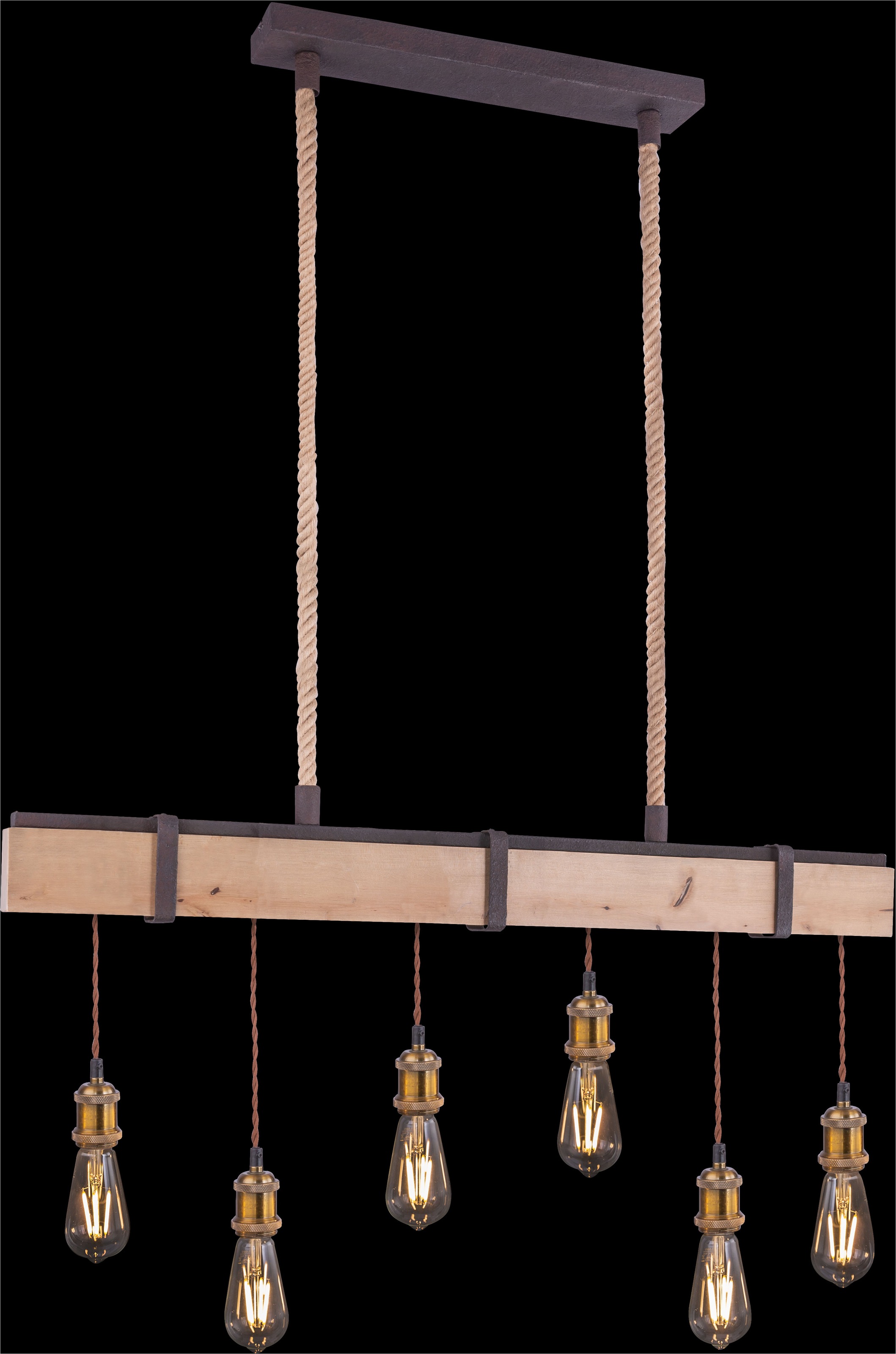 GLOBO LIGHTING Hängeleuchte »MUCHA«, Leuchtmittel E27 | ohne Leuchtmittel, Hängelampe/Pendelleuchte/Metall rostfarben/Holz/Kabel Textil