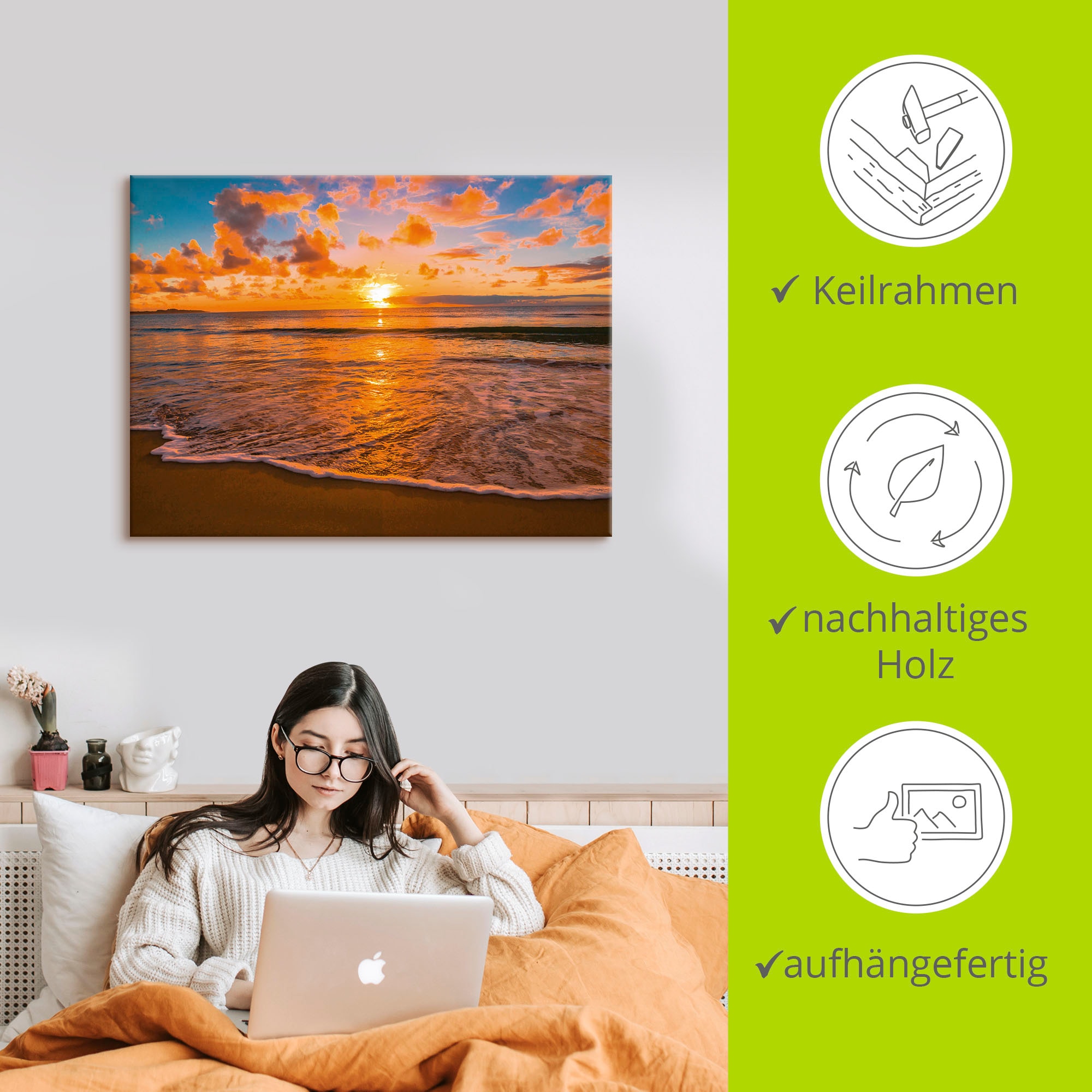 Artland Wandbild »Sonnenuntergang am Strand«, Sonnenaufgang & -untergang, (1 St.), als Leinwandbild, Poster in verschied. Größen