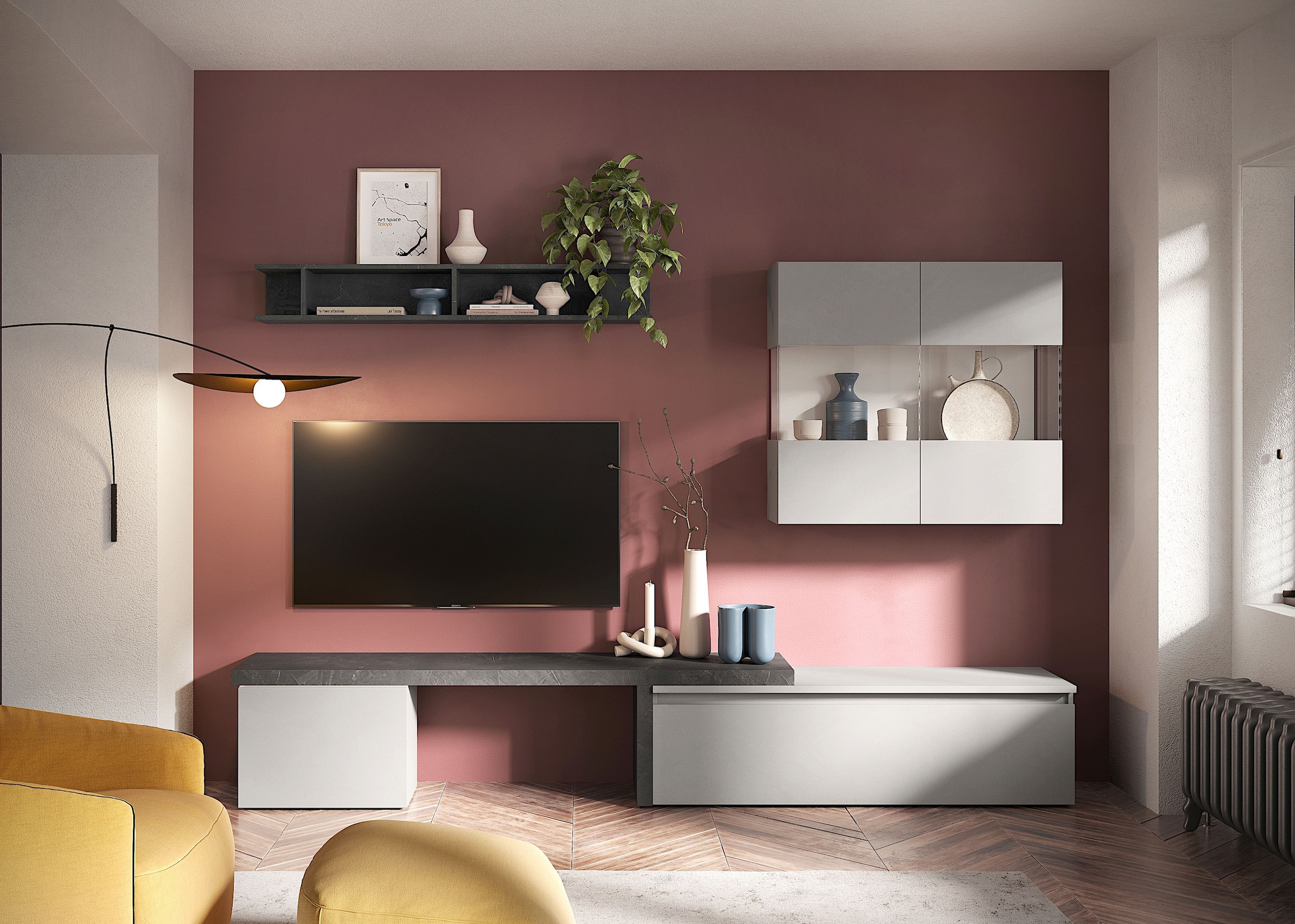 INOSIGN Wohnwand »INFINITY, 5tlg. Breite 260 cm, moderne Mediawand (Lowboard,«, (5 St.), T-Boden, Würfel-Element, Hängevitrine, Wandregal)