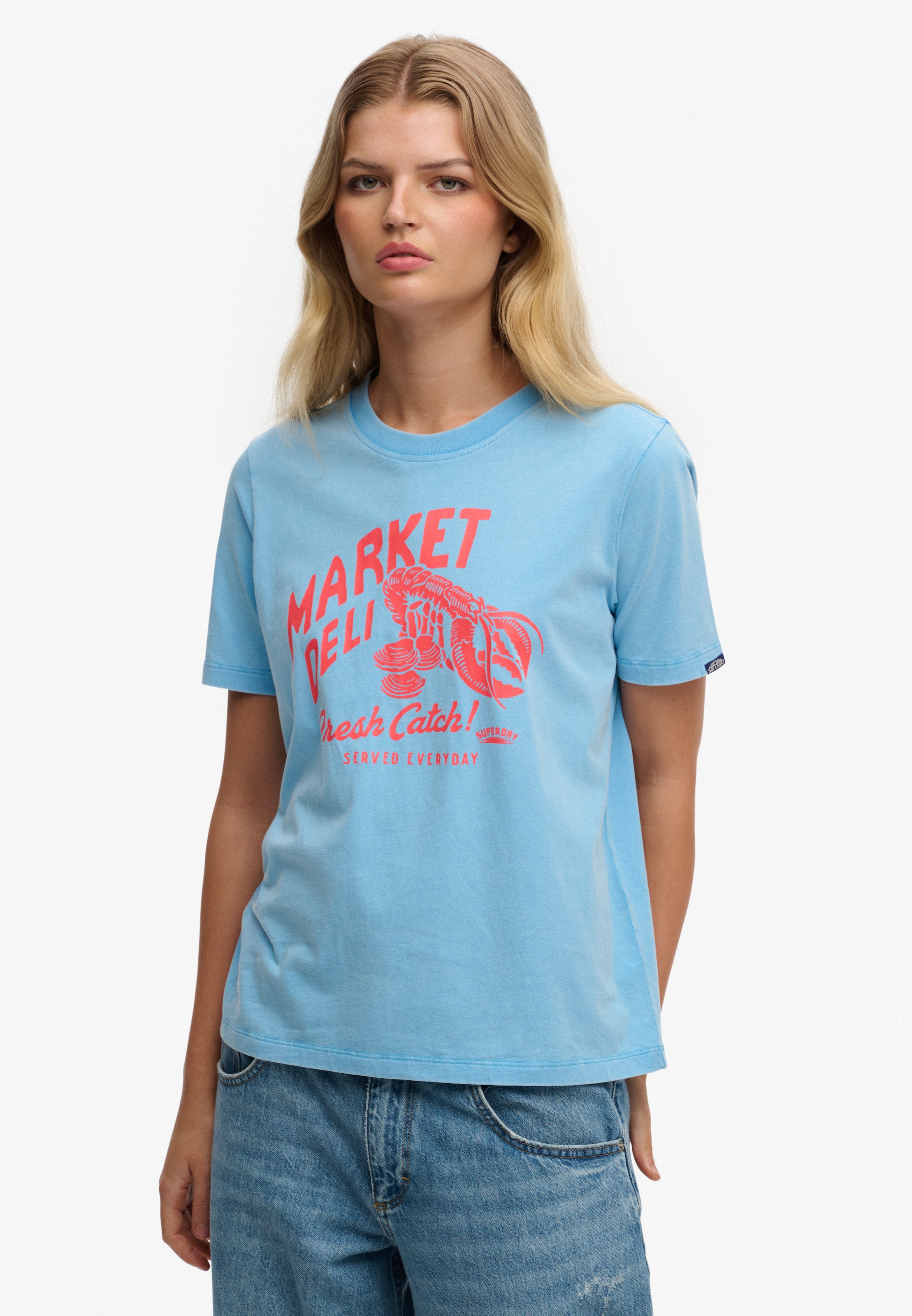 Superdry Print-Shirt "ROADSIDE TRADE RELAXED TEE" aus Baumwolle in Single Jersey, Relaxed Fit, Kurzarm