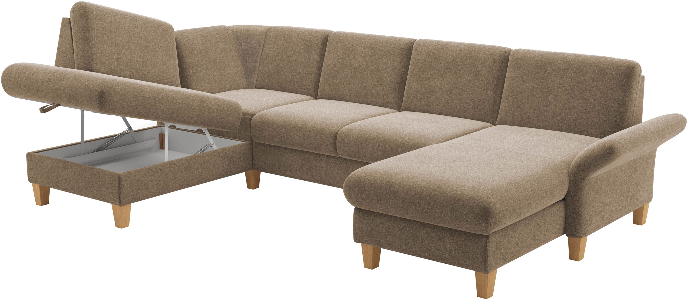 Home affaire Wohnlandschaft »Rochelle, U-Form«, optional mit Armteilverstellung, mit Bettfunktion & Bettkasten