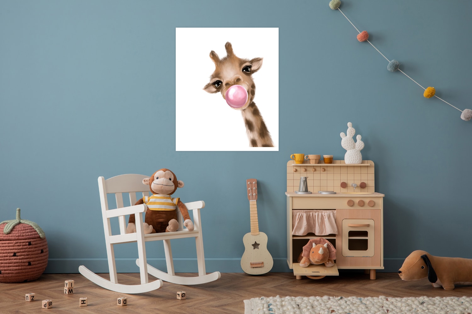 Lüttenhütt Bild mit Rahmen "oder Poster, Giraffe mit Kaugummi in Rosa" Fantasy Giraffe Giraffen Bilder Tiere 1 Stk. tlg. HD Premium Druck