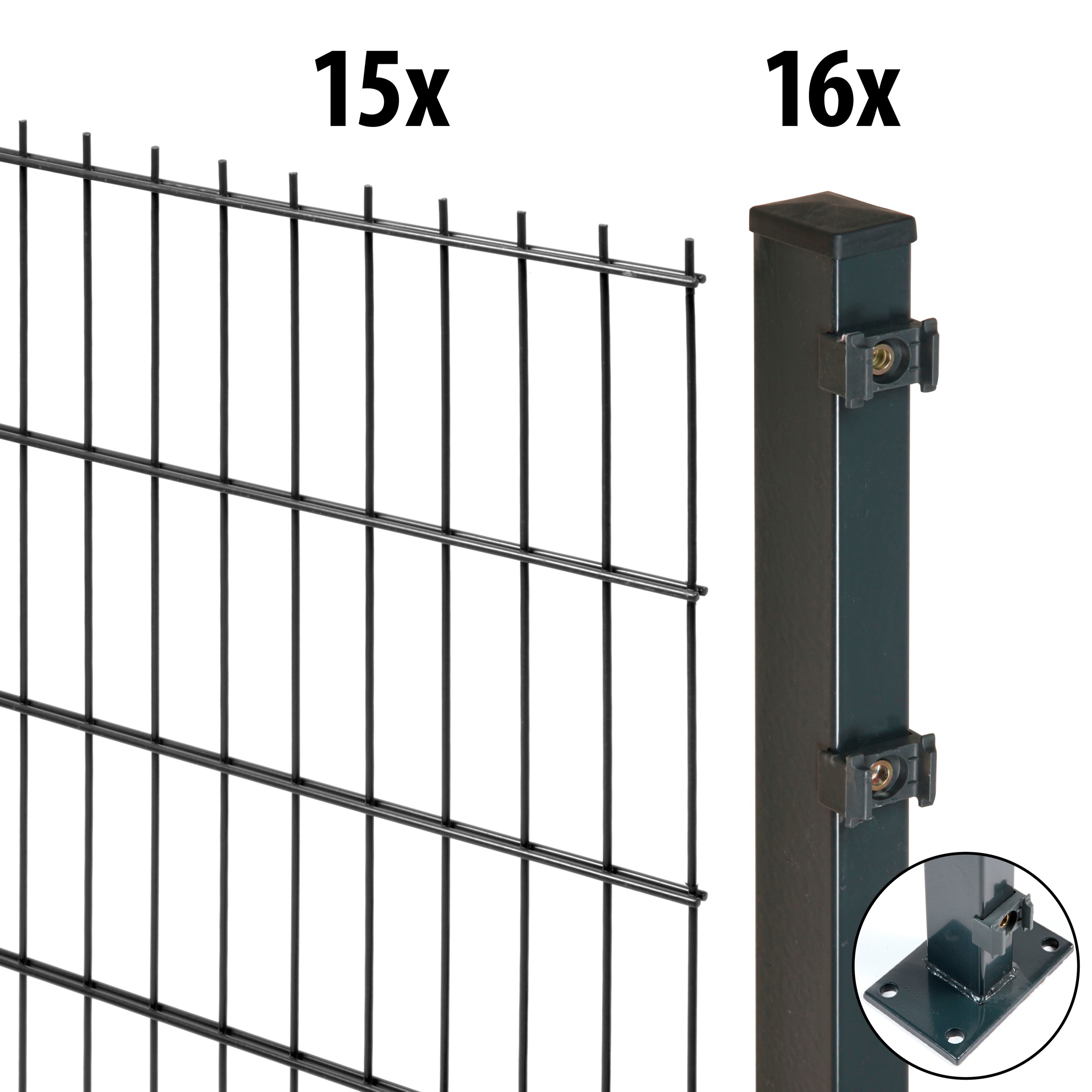 GARDEN 'N' MORE Doppelstabmattenzaun »Excellent«, 15 Elemente für 30 m, LxH: 200 x 183 cm, mit 16 Pfosten