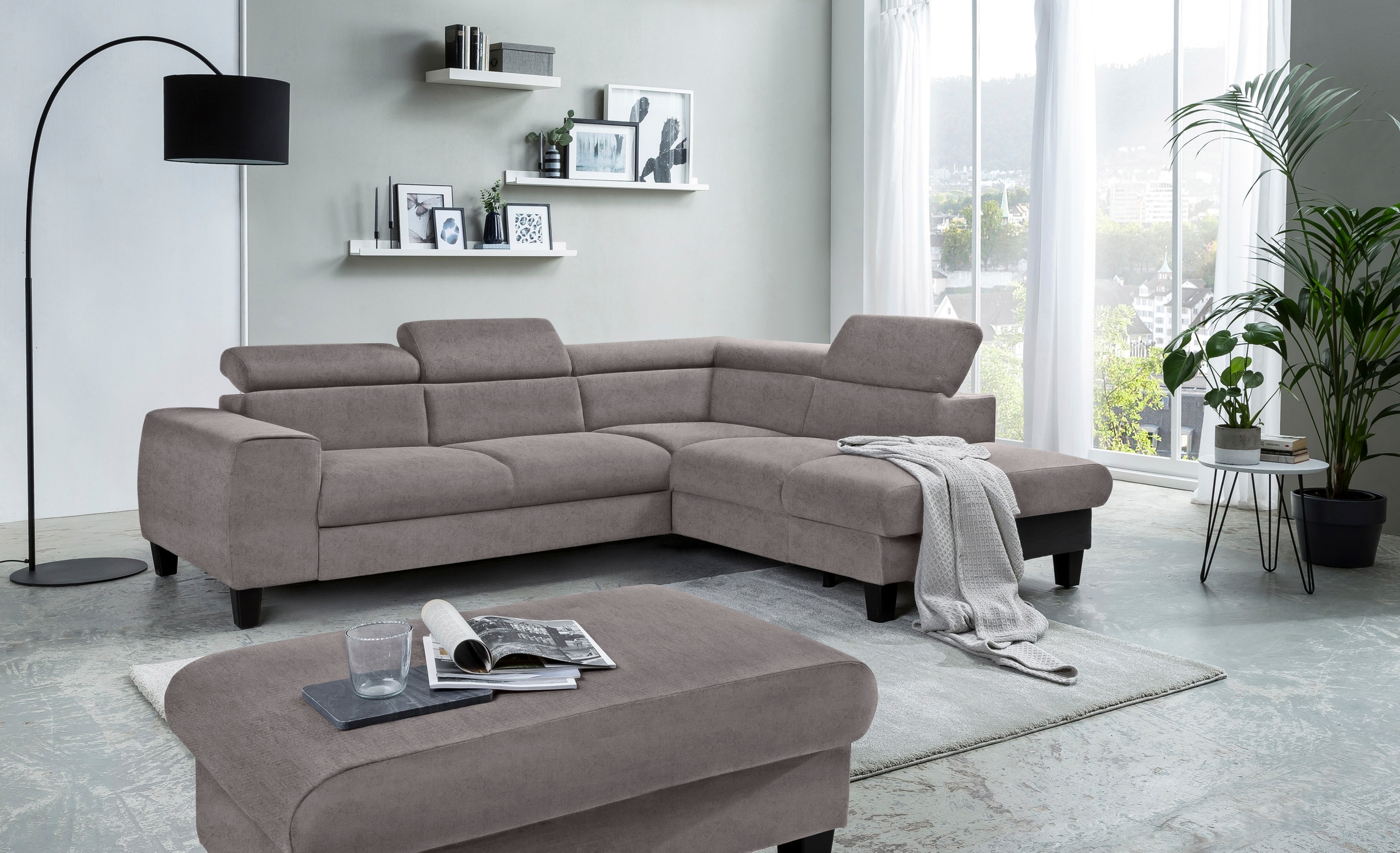COTTA Ecksofa »Morven L-Form« wahlweise mit Bettfunktion, Bettkasten & Wireless-Charger