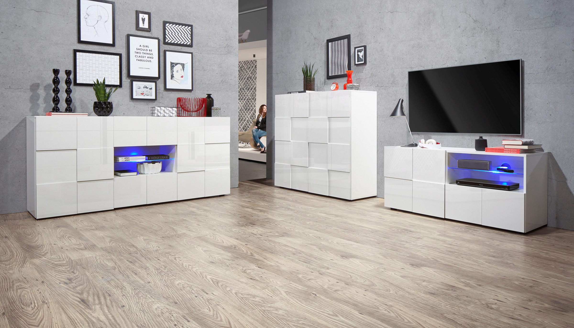 INOSIGN Lowboard »Dama Breite 121 cm, TV-Board 1 Tür, 1 Schubkasten, TV-Schrank«, Front in 3D-Optik, grifflos, verschiedene Farben