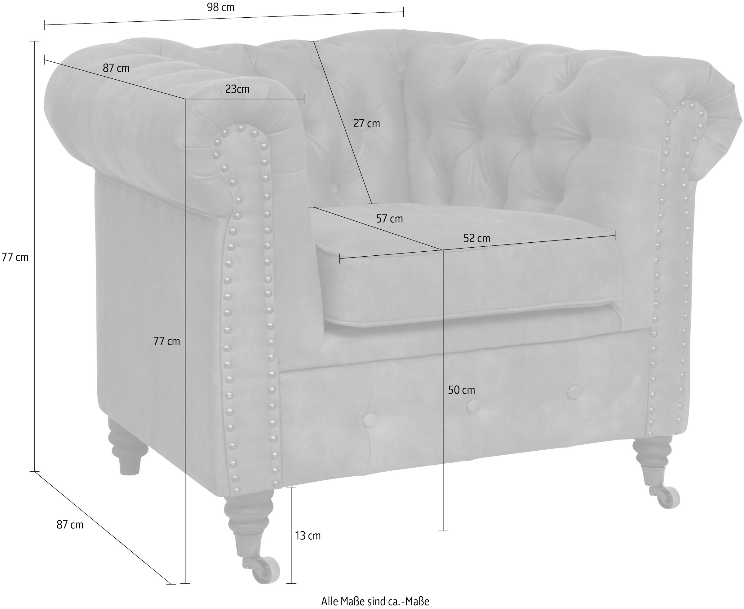 Home affaire Chesterfield-Sessel »Aarburg«, aufwändige Knopfheftung und Ziernägel im Chesterfield-Design