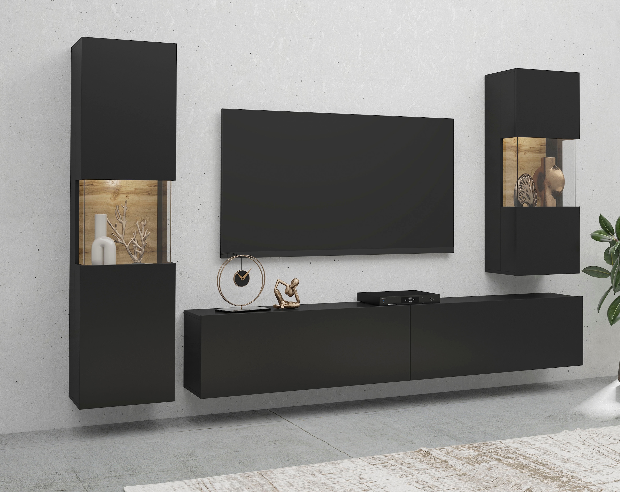 Home affaire Wohnwand "Ava, Wohnzimmer-Set hängend/stehend montierbar, Vitr günstig online kaufen