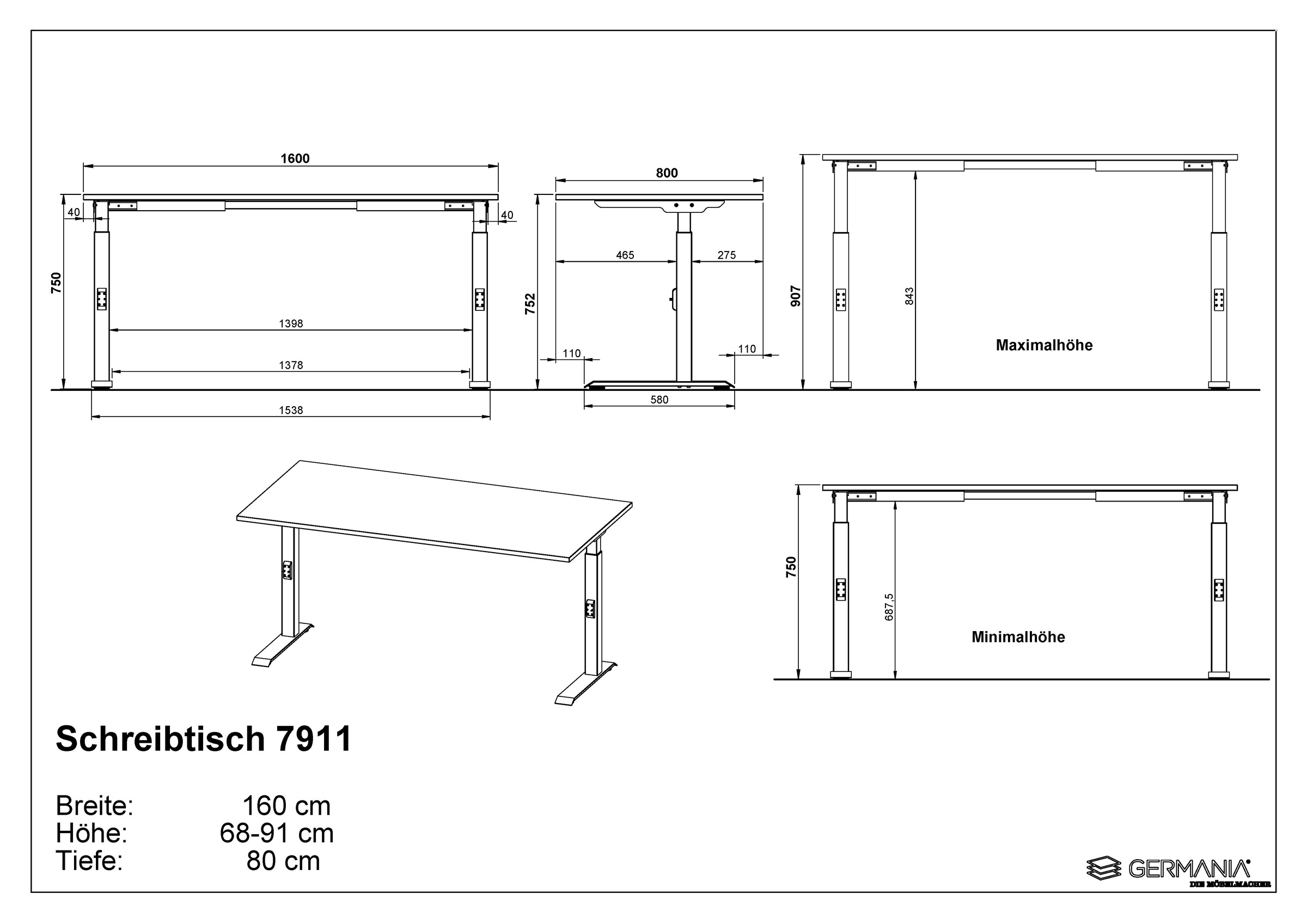GERMANIA Büromöbel-Set »Lemont«, (2 tlg.), Set bestehend aus höhenverstellbarem Schreibtisch und Rollcontainer