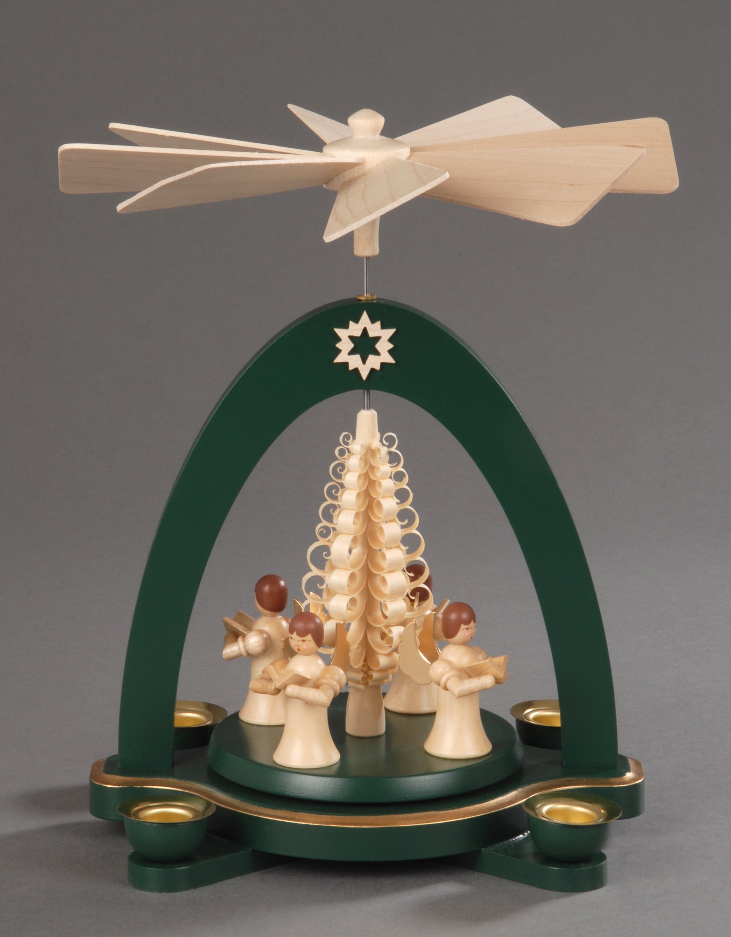 Albin Preissler Weihnachtspyramide "4 stehende Engel mit Spanbaum, Handwerkskunst aus dem Erzgebirge" Weihnachtsdeko aus Buchenholz