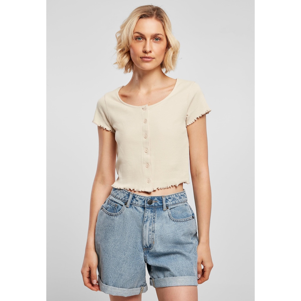 URBAN CLASSICS Kurzarmshirt »Urban Classics Damen Ladies Cropped Button Up Rib Tee«, (1 tlg.)