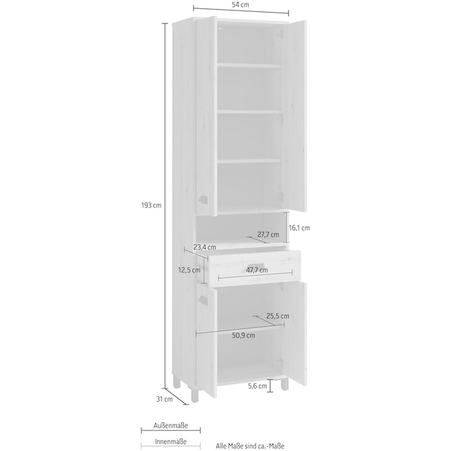 byLIVING Hochschrank »Wellness«, Höhe 193 cm, Breite 54 cm, mit viel  Stauraum und offenem Fach bestellen | BAUR