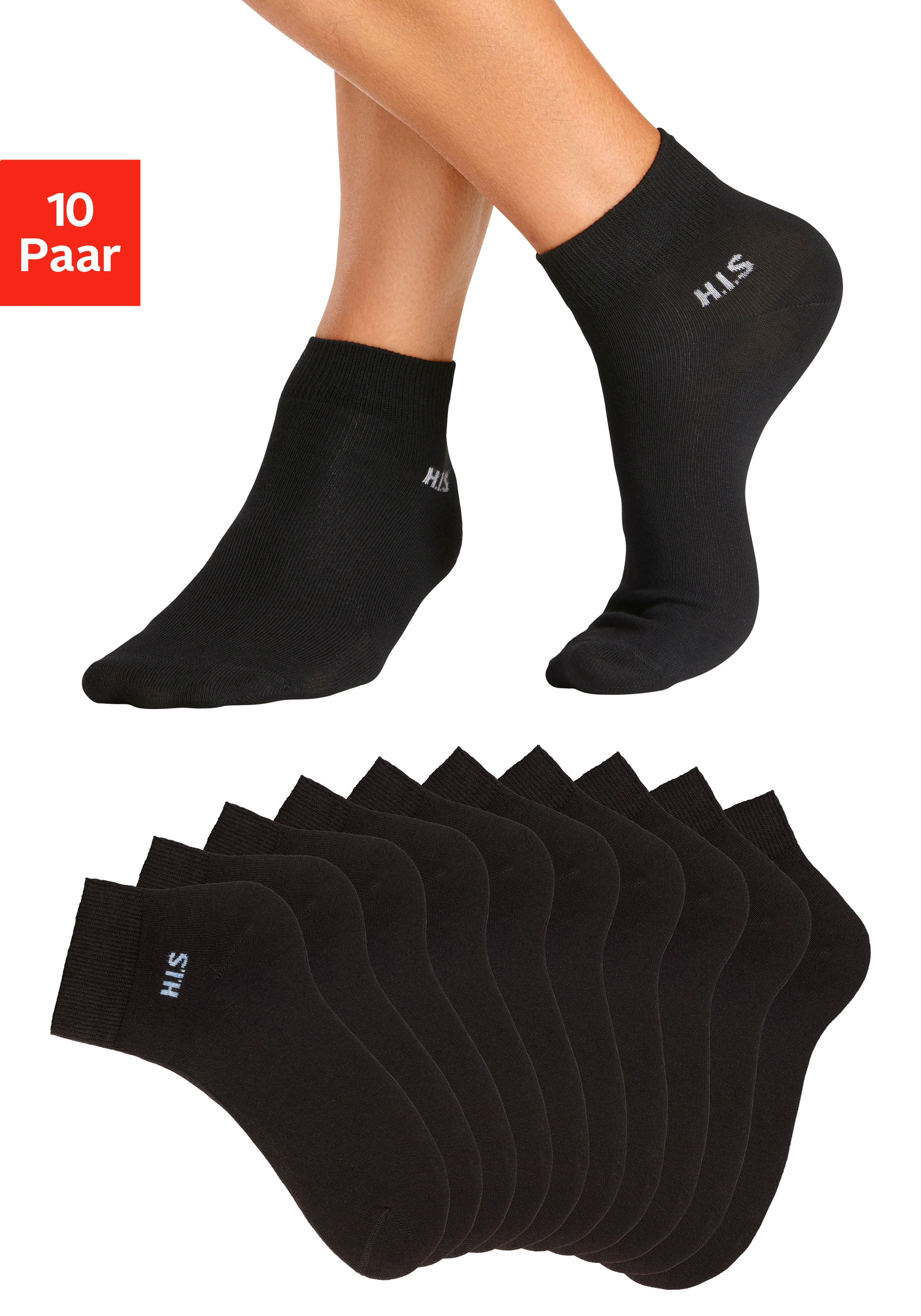 H.I.S Kurzsocken "Kurzschaft Socken Herren, zum einfachen Sortieren" Packung, 10 Stk. tlg. mit farbigem Innenbund