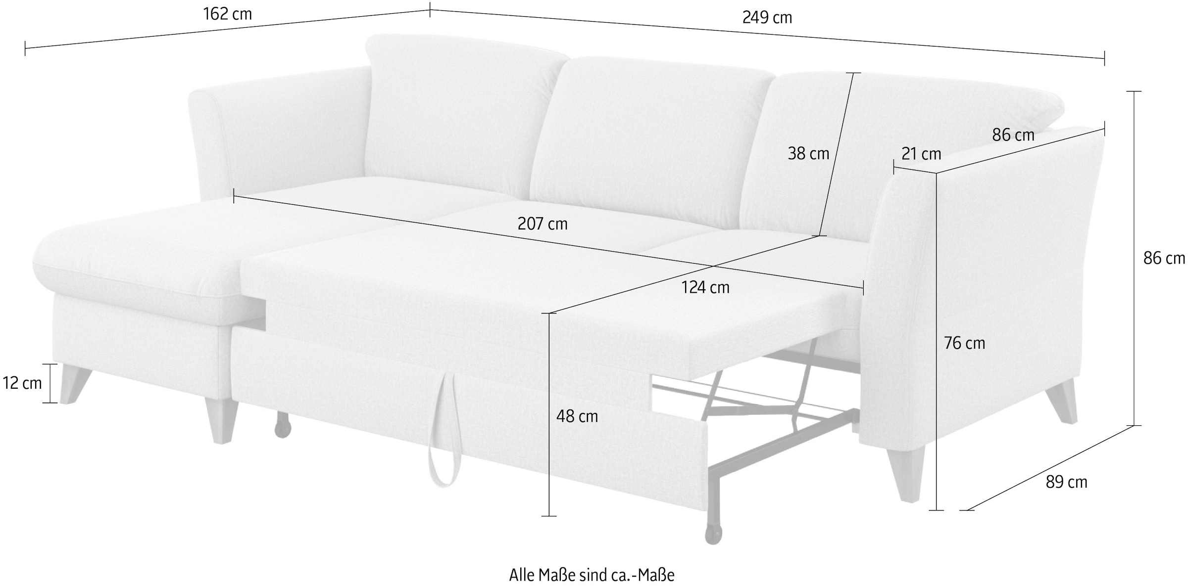 Home affaire Ecksofa »Trelleborg L-Form«, Federkern-Polsterung, wahlweise mit Bettfunktion und Bettkasten