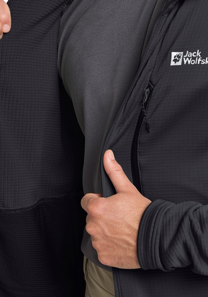 Fleecejacke JACK WOLFSKIN "KOLBENBERG HOODED FZ M", Herren, Gr. M (50), phantom, Obermaterial: 92% Polyester, 8% sonstige Fasern. Futter: 100% Polyester, Jacken Fleecejacke 6