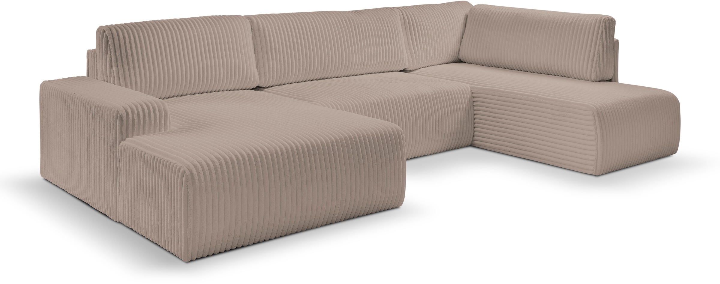 WERK2 Wohnlandschaft »Rotterdam-U, U-Form, in kuschelweichem Cord oder Breitcord«, Design Sofa mit Schlaffunktion & Bettkasten, Breitcord, Taupe