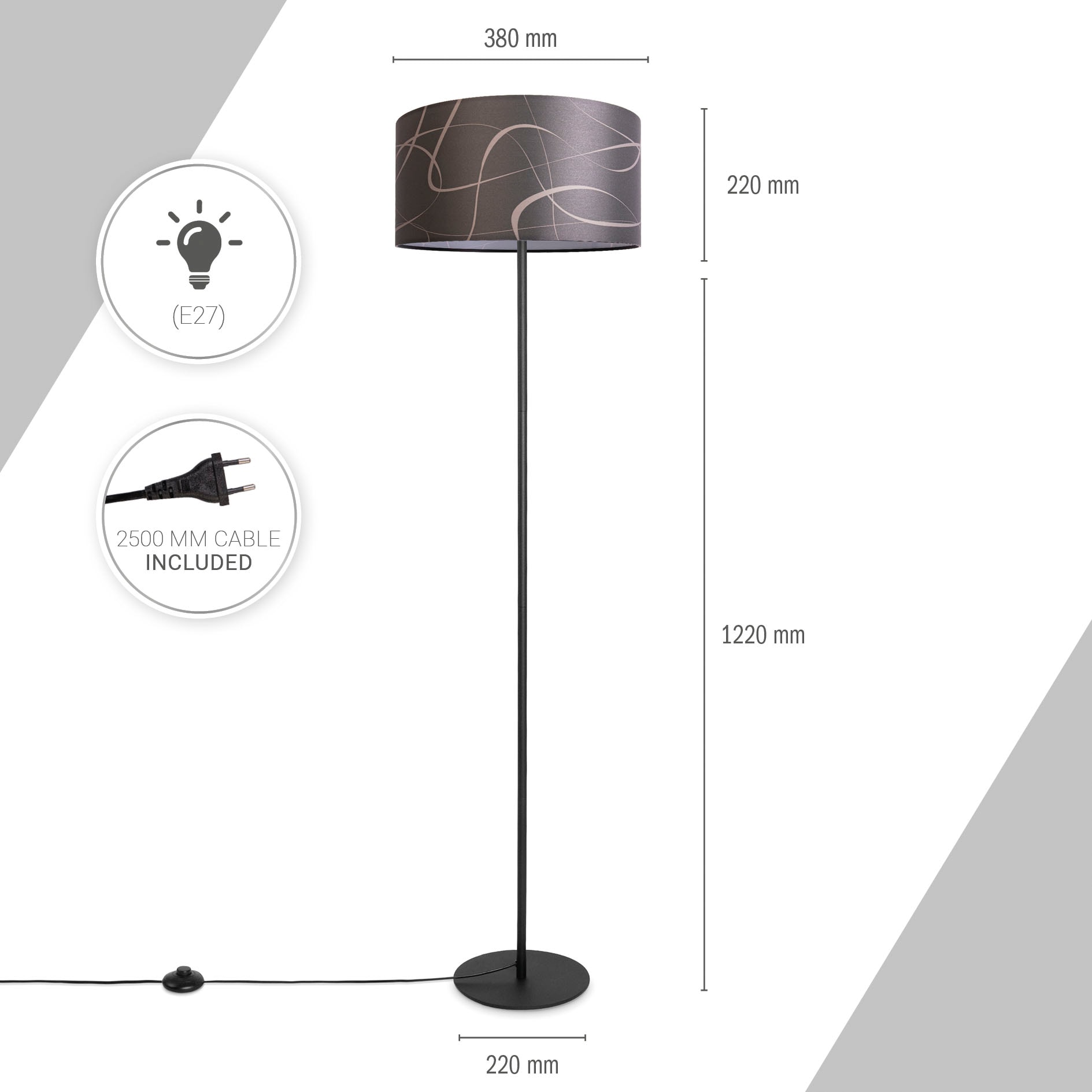 Paco Home Stehlampe »Luca Tribal«, Leuchtmittel E27 | ohne Leuchtmittel, Stehlampe Dreibein Mit Lampenschirm Stoff Modern Abstrakt Uni E27