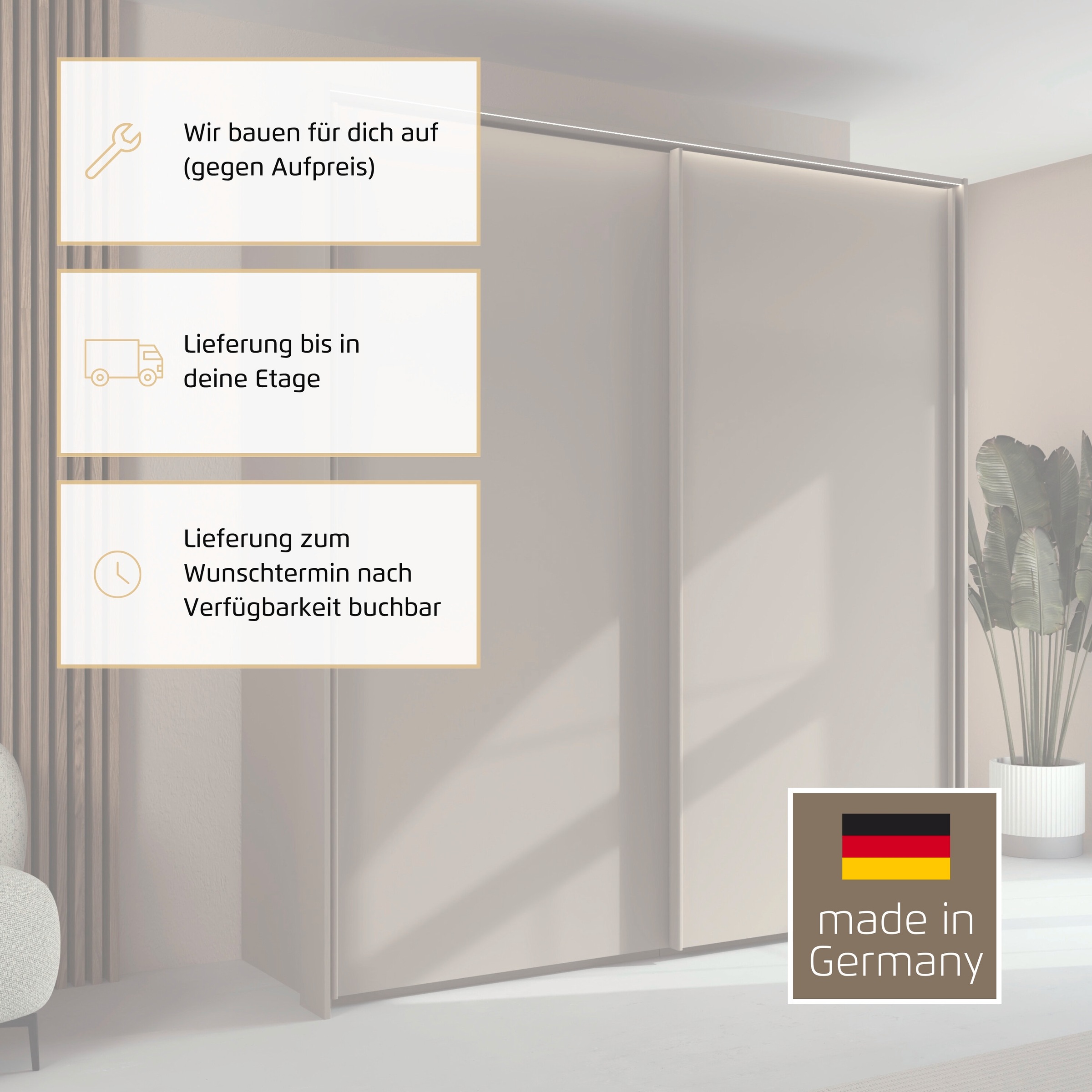 rauch Kleiderschrank »Schwebetürenschrank Schrank Garderobe Ankleide Schlafzimmer TARO« in 3 verschiedenen Ausstattungen BASIC/CLASSIC/PREMIUM (SOFT-CLOSE),  4 Breiten, optional Passepartout mit/ohne Beleuchtung MADE IN GERMANY