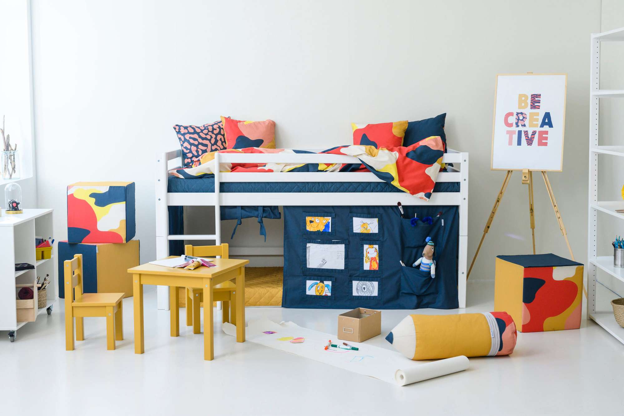 Hoppekids Hochbett "ECO Dream, Kinderbett, Spielbett, Halbhohes Bett aus Massivholz" inkl. Vorhang-Set Creator, Bettgröße & Matratze wählbar