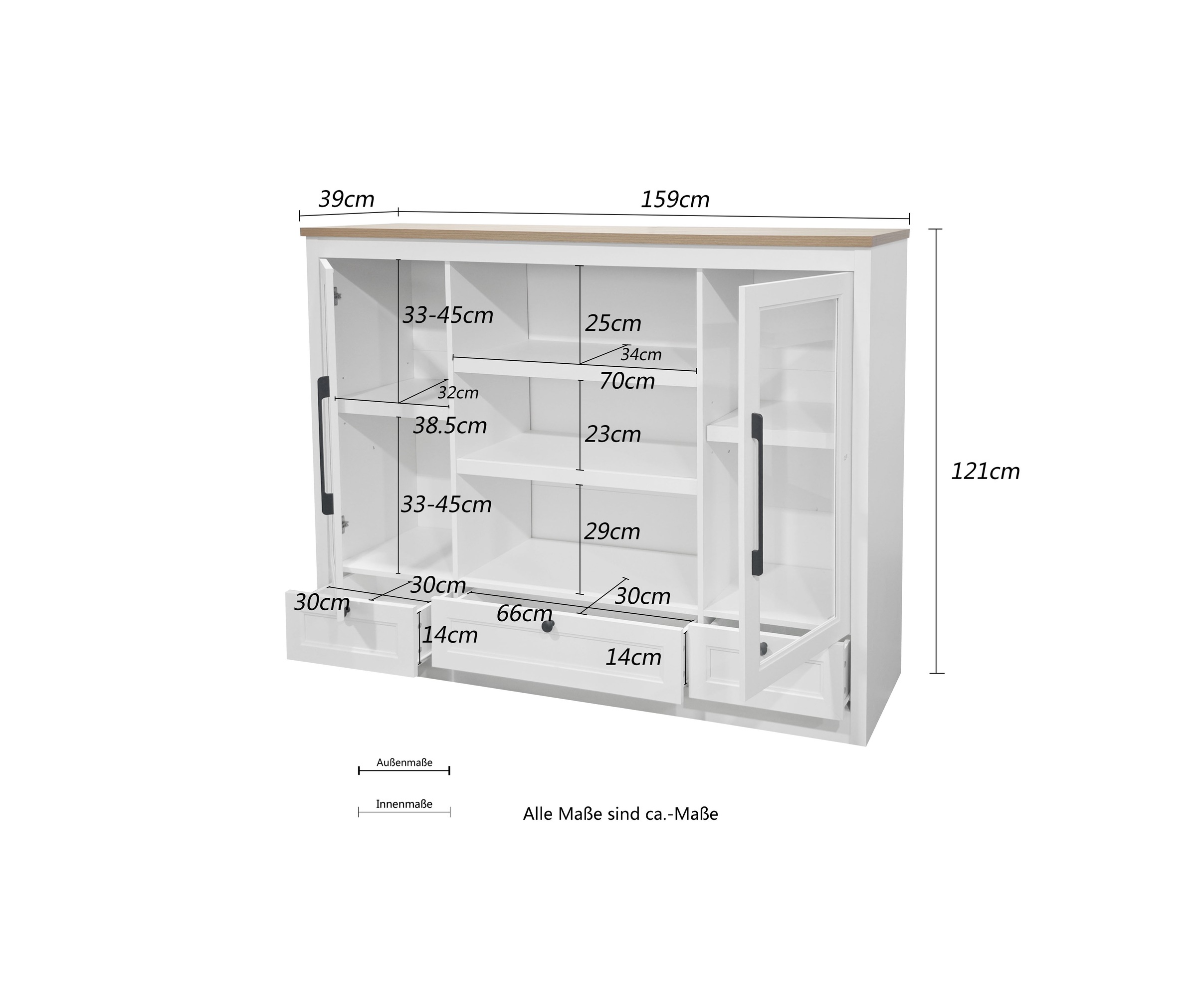 OTTO home Highboard »Ismund«, aus MDF, mit Holz-Zierleiste, schwarzen Metallgriffen, Höhe 121 cm
