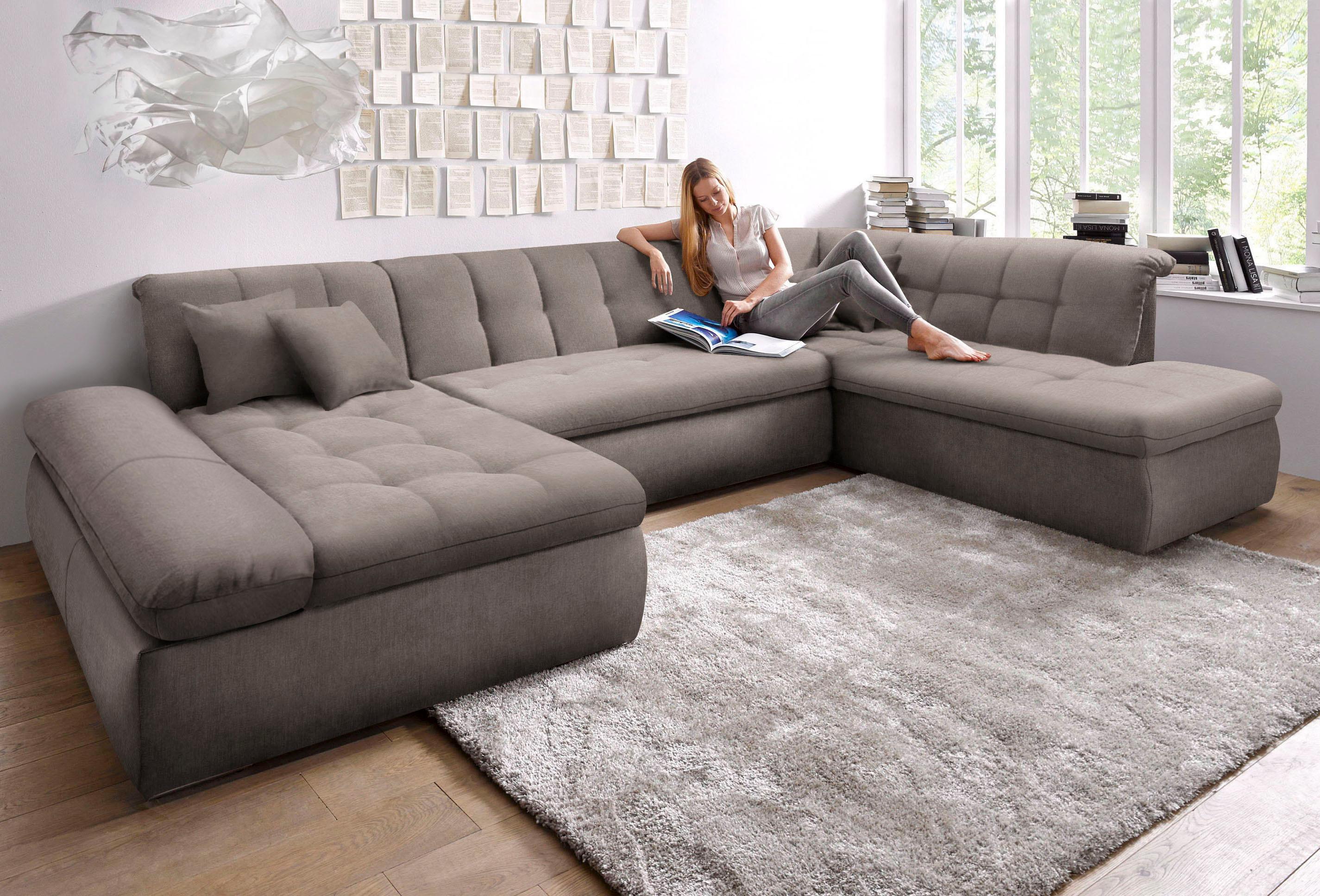 DOMO collection Wohnlandschaft "NMORIC im XXL-Format, 353x216x80 cm, inkl. Zierkissen U-Form" wahlweise mit Bettfunktion und Armlehnenverstellung