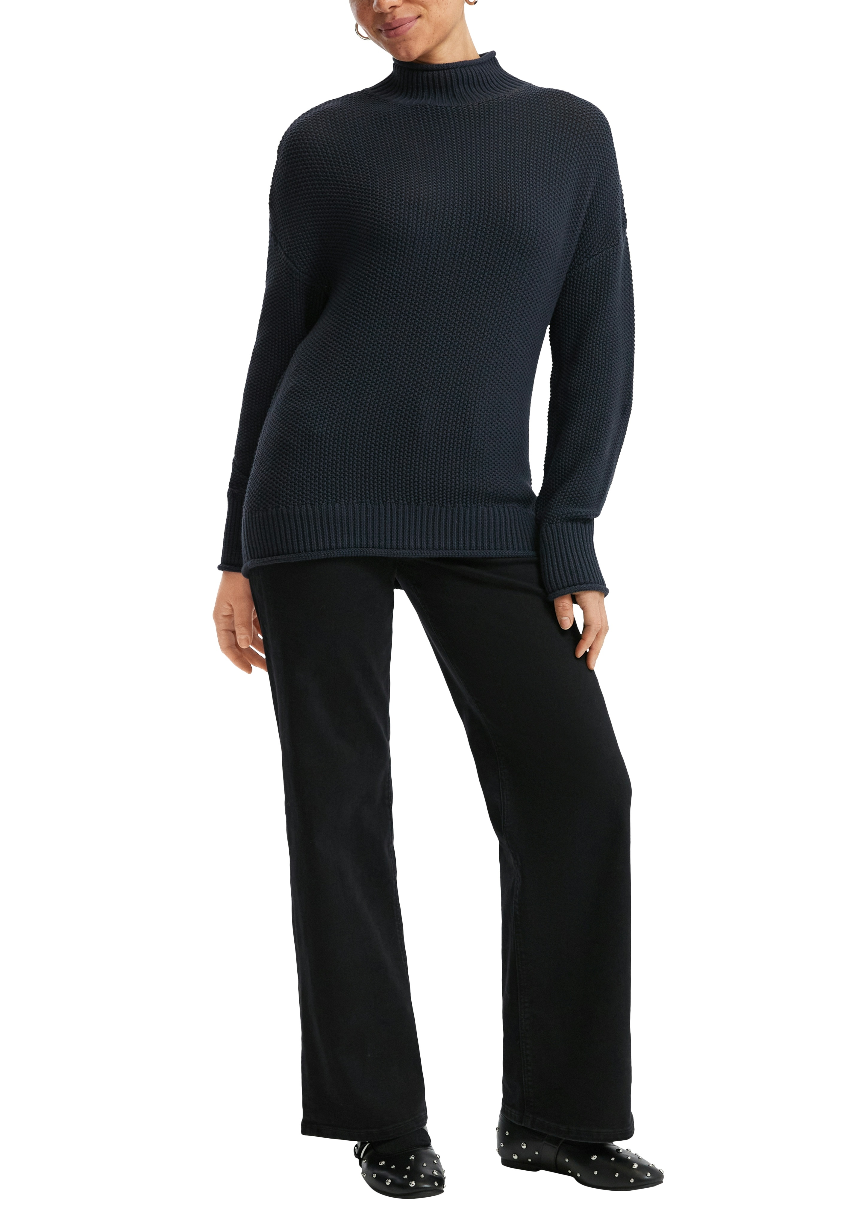 Thumbnail - QS Strickpullover in Struktur-Optik und mit Stehkragen