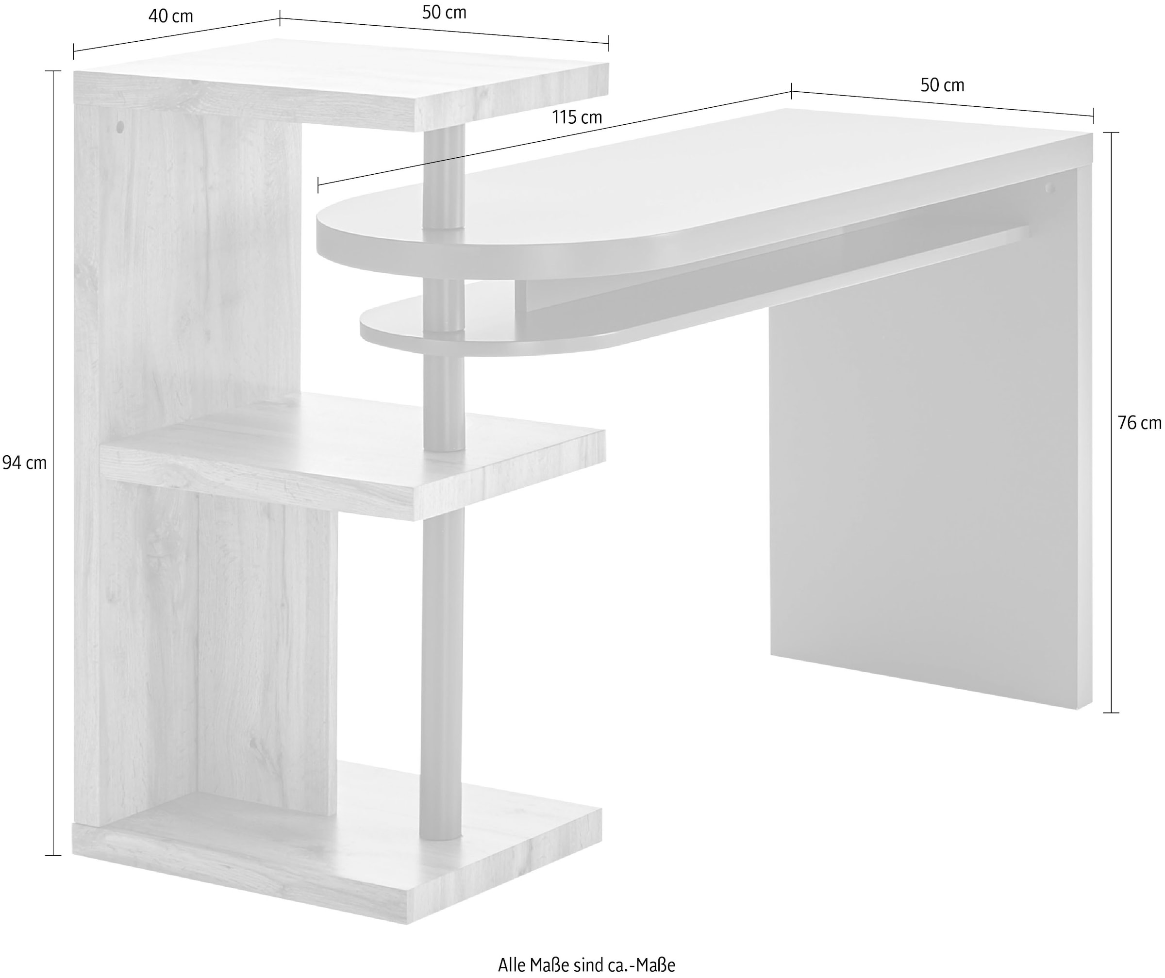 MCA furniture Schreibtisch »Moura«, mit Regalelment weiß hochglanz, Tischplatte schwenkbar, Breite 145 cm