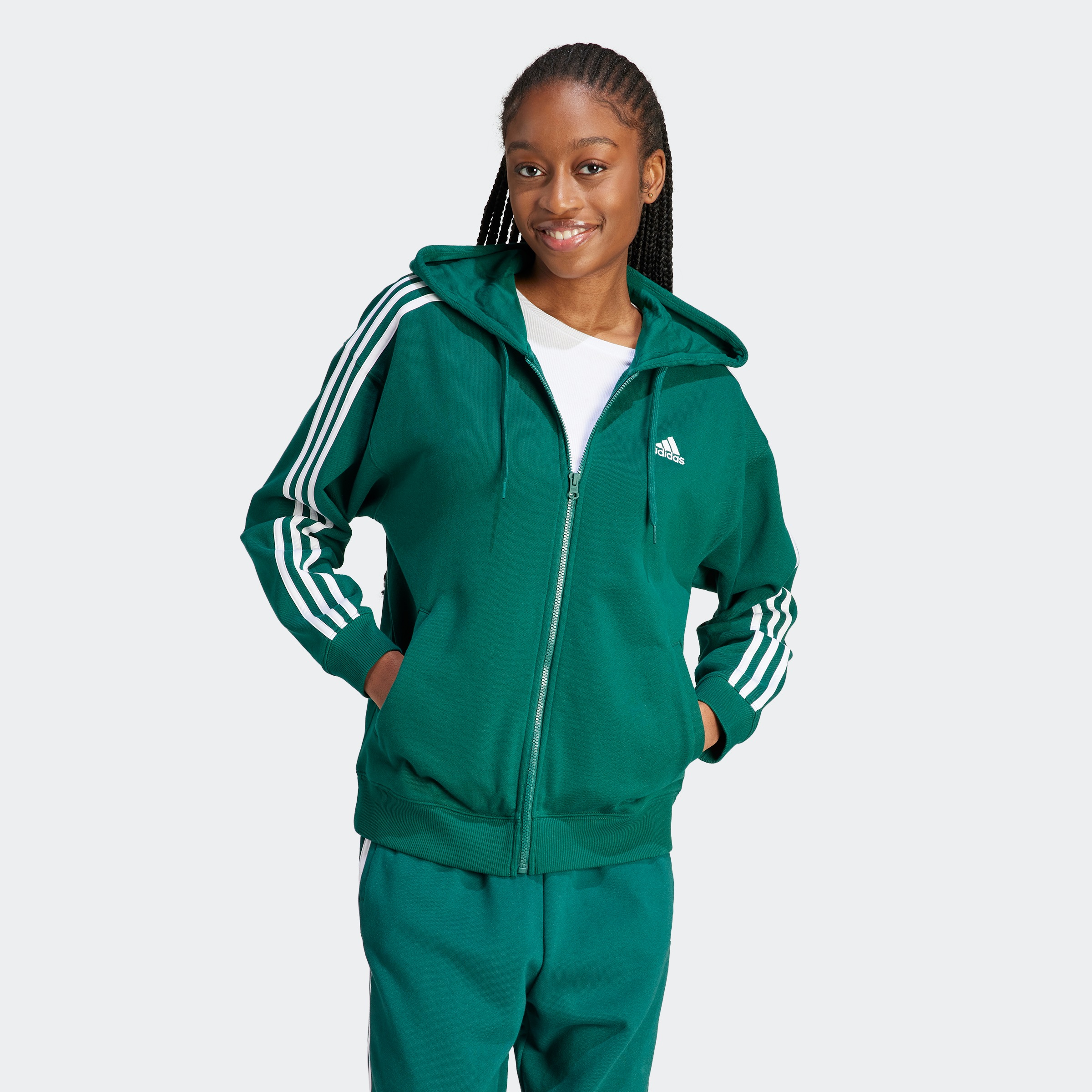 Sportswear 3STREIFEN TERRY »ESSENTIALS OVERSIZED adidas Kapuzensweatshirt | FRENCH bestellen KAPUZENJACKE« BAUR