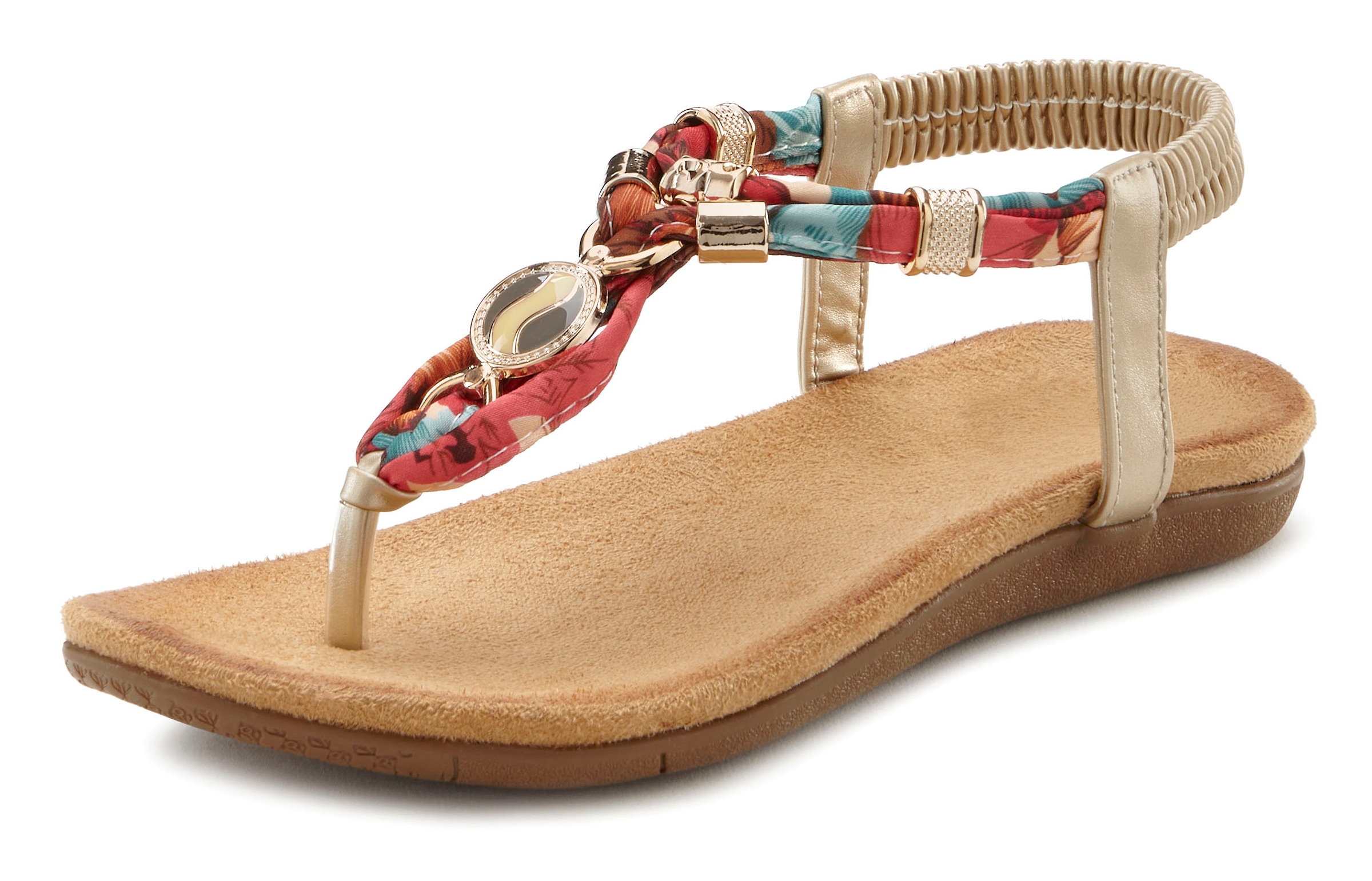 Zehentrenner, Sandale mit elastischen Riemchen und modischer Farbgebung