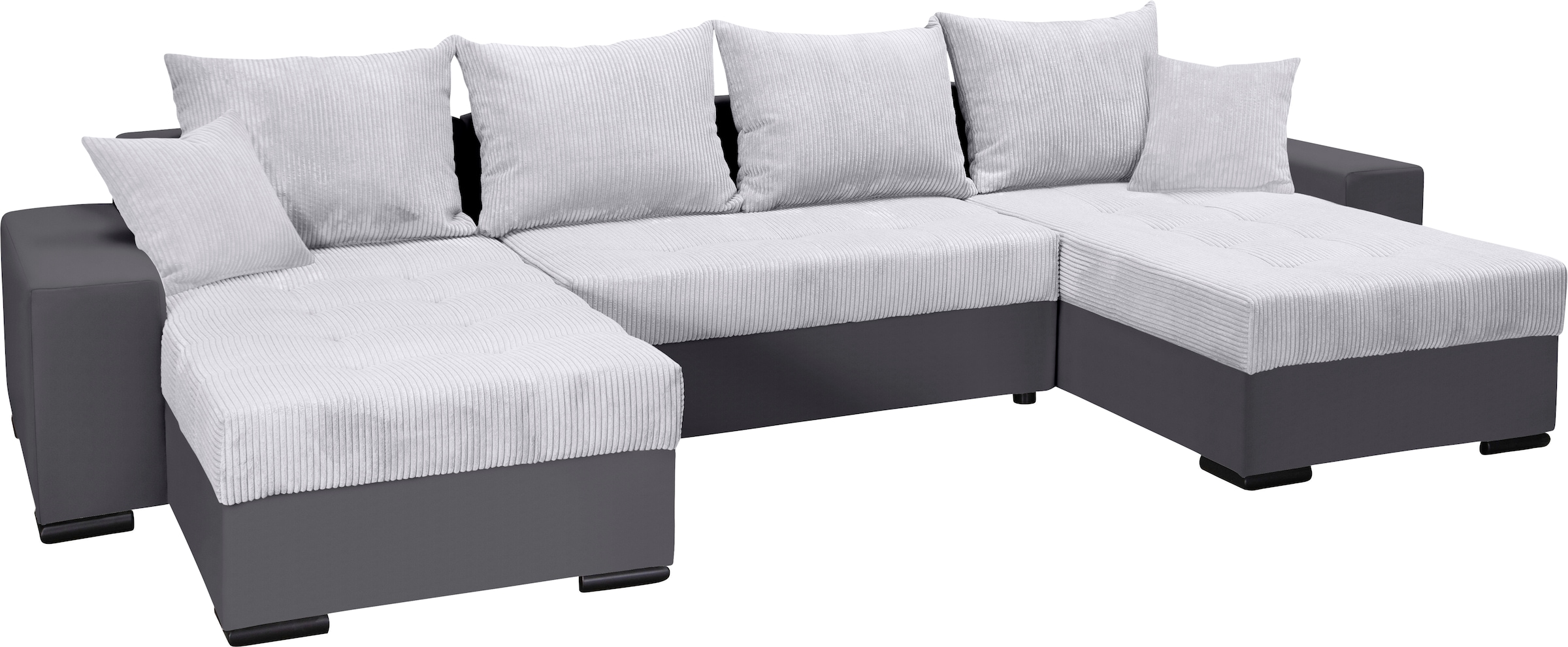 COLLECTION AB Wohnlandschaft »XL-Josy U-Form, Breite 313 cm, Cord-/Mix«, inkl. Bettfunktion, Bettkasten, mit 4 gleich großen Rückenkissen