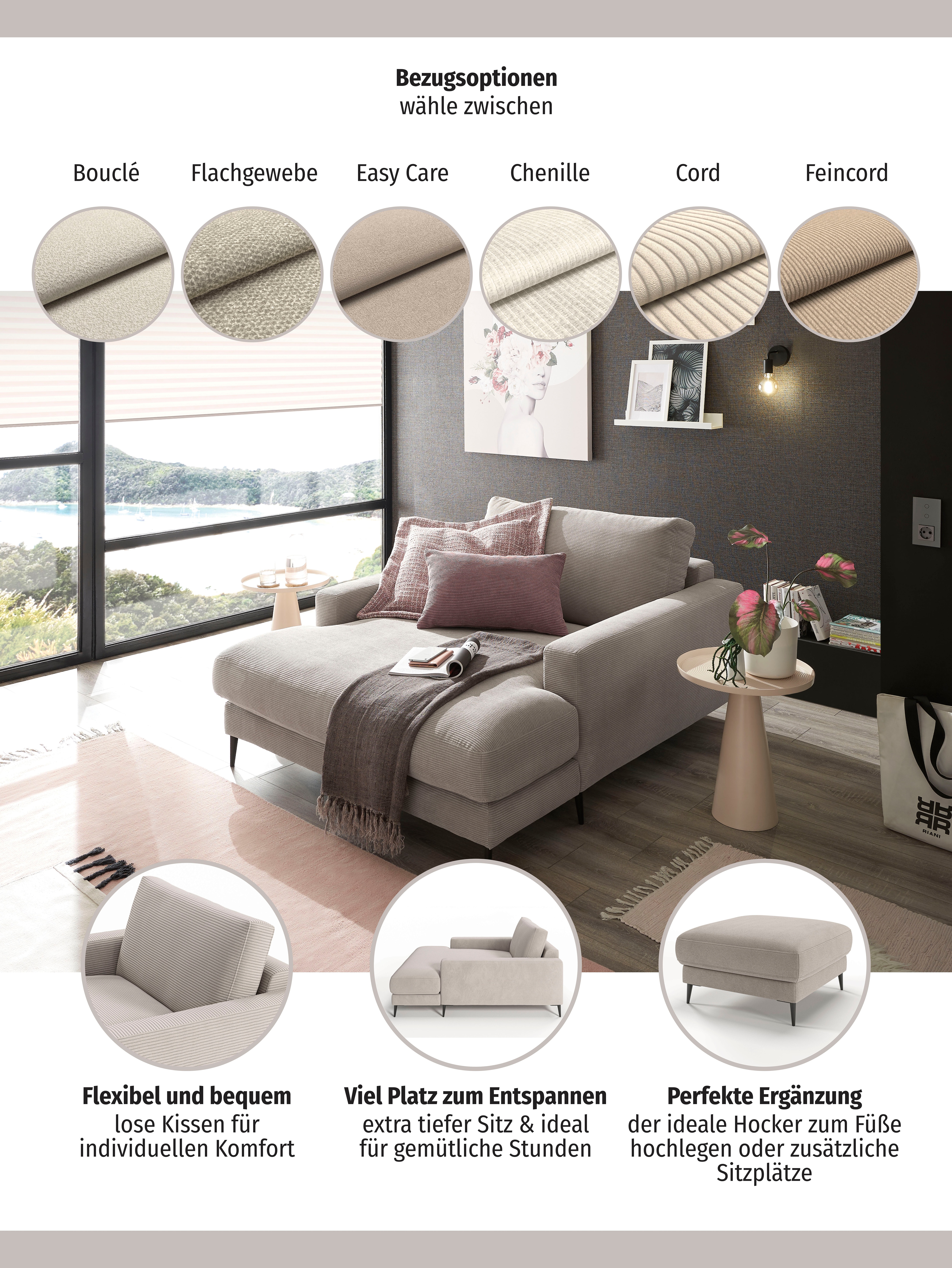 Thumbnail - INOSIGN Chaiselongue "Downtown Loungemöbel zum Relaxen, B/T/H: 132/170/84 cm", auch in Bouclé, Cord und Easy care - leic...