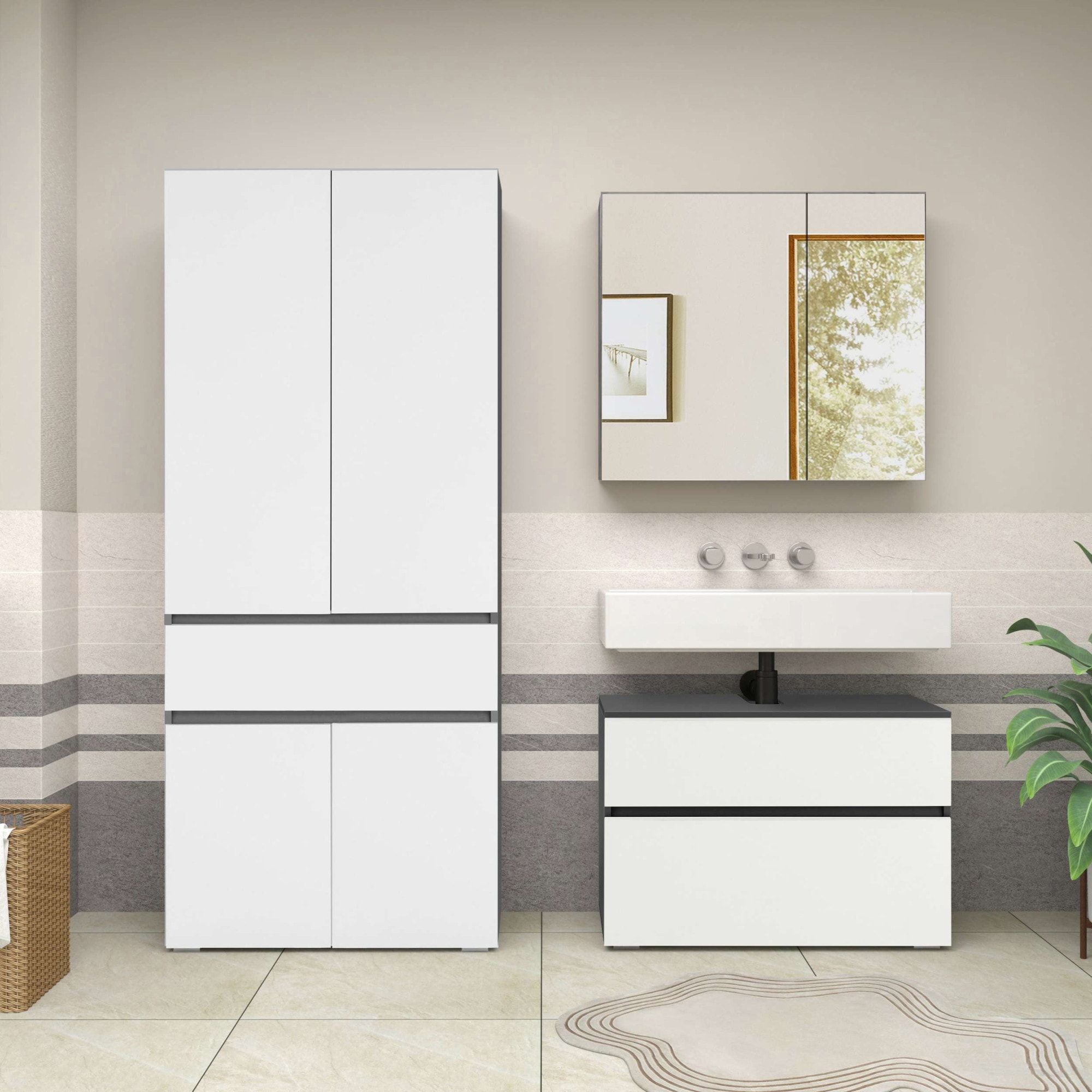 Home affaire Hochschrank »Wisla«, mit 4 Türen & 1 Schublade, Breite 76 cm, Höhe 180 cm