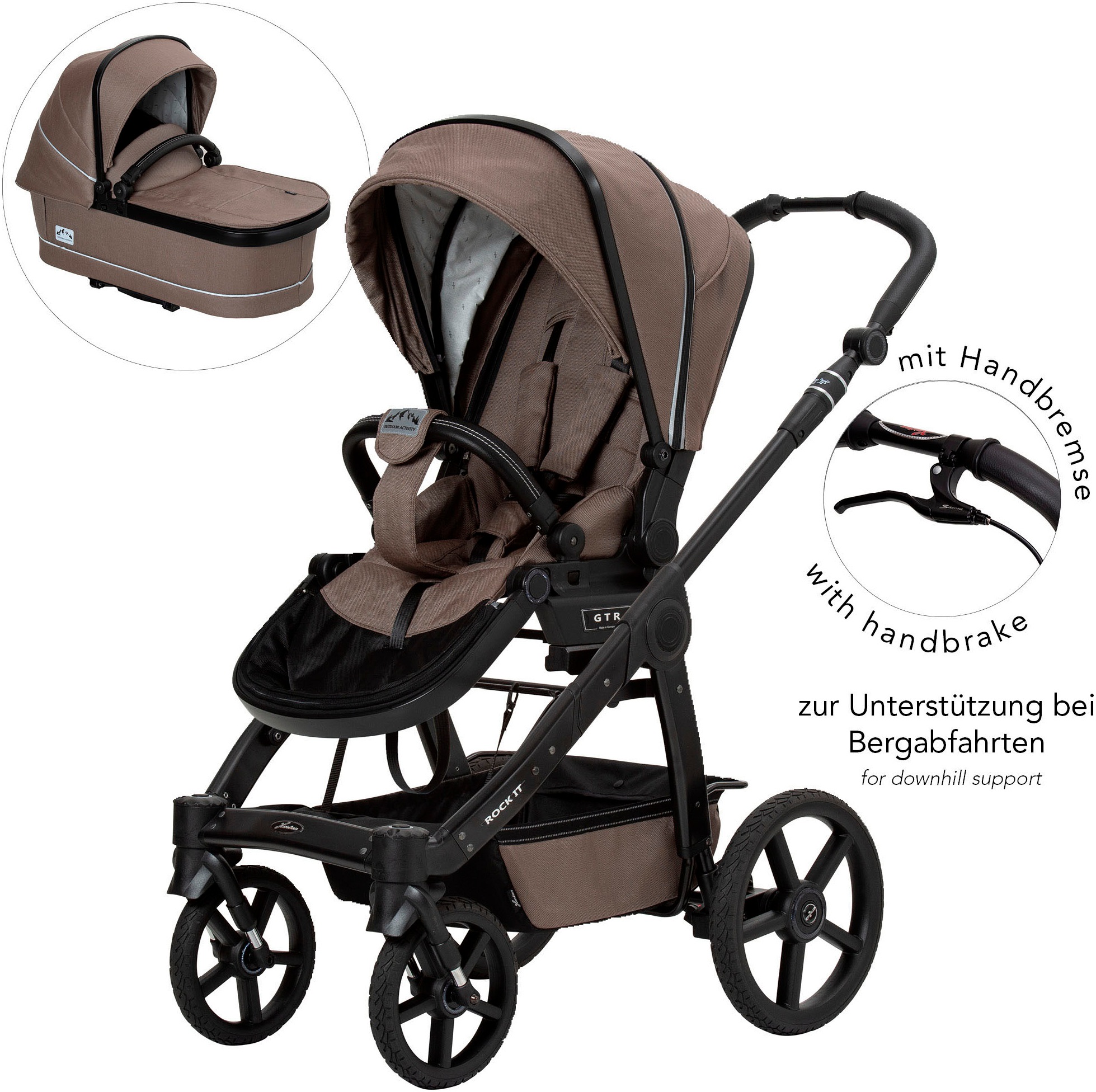 HARTAN Kinder Kombi-Kinderwagen "Rock it GTR Outdoor mit Handbremse", braun, Aluminium, Baumwolle, Polyester, Kinderwagen, Made in Germany