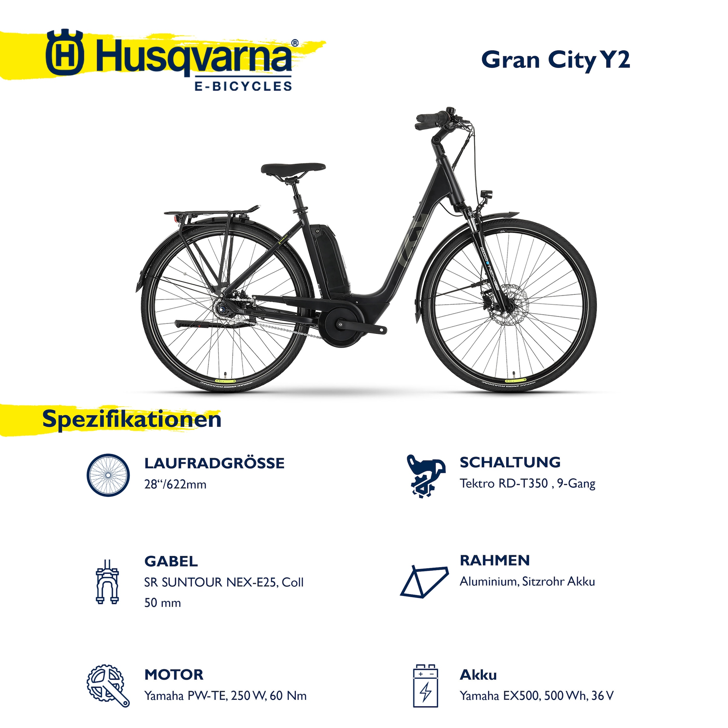 Husqvarna E-BICYCLES E-Bike »E-Citybike Grand City Y2«, 9 Gang, Tektro, RD-T350, Mittelmotor 250 W, Pedelec, Elektrofahrrad für Herren, Cityrad