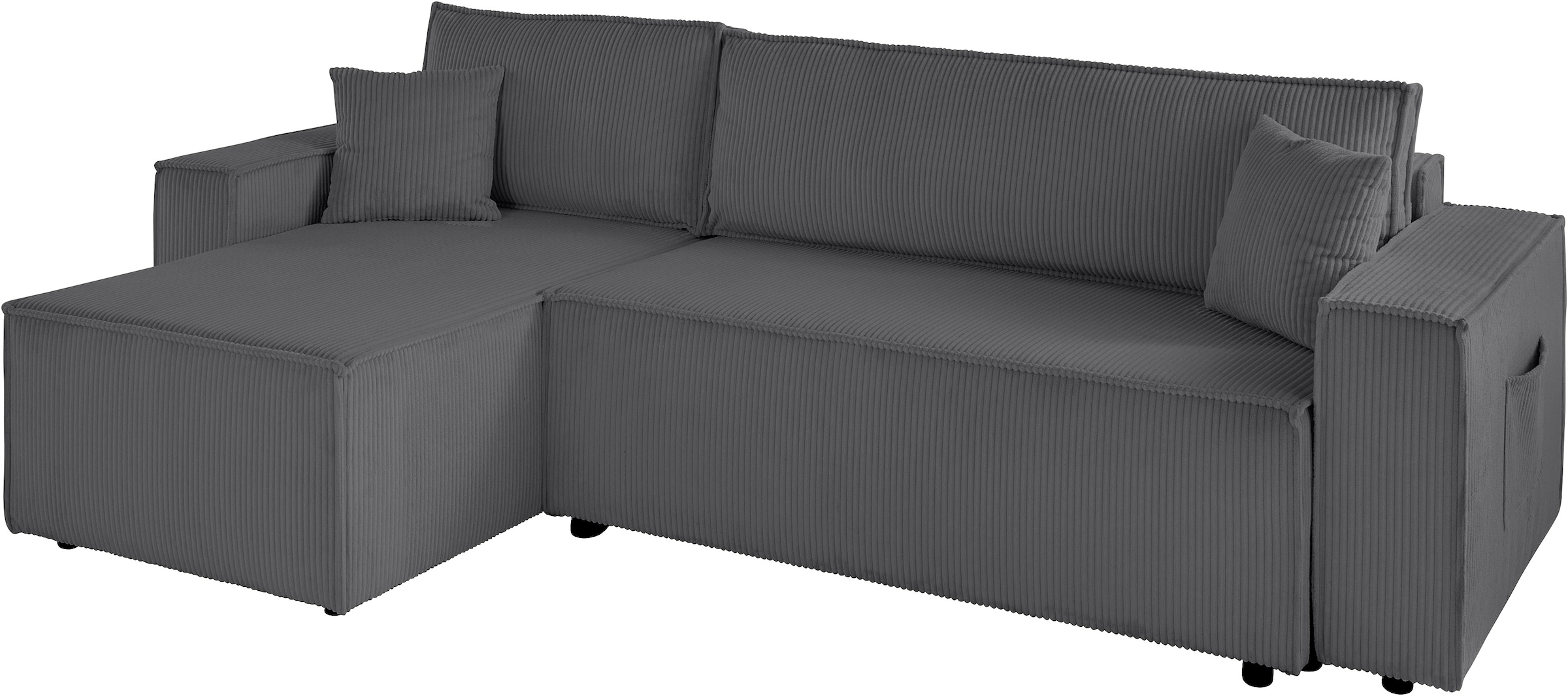 OTTO home Ecksofa »CASSI, 241cm, L-Form, Schlafsofa, Dauerschläfer, Boxspringfederung« Schlaffunktion (133/200) ,Bettkasten, Recamiere links/rechts, Cord
