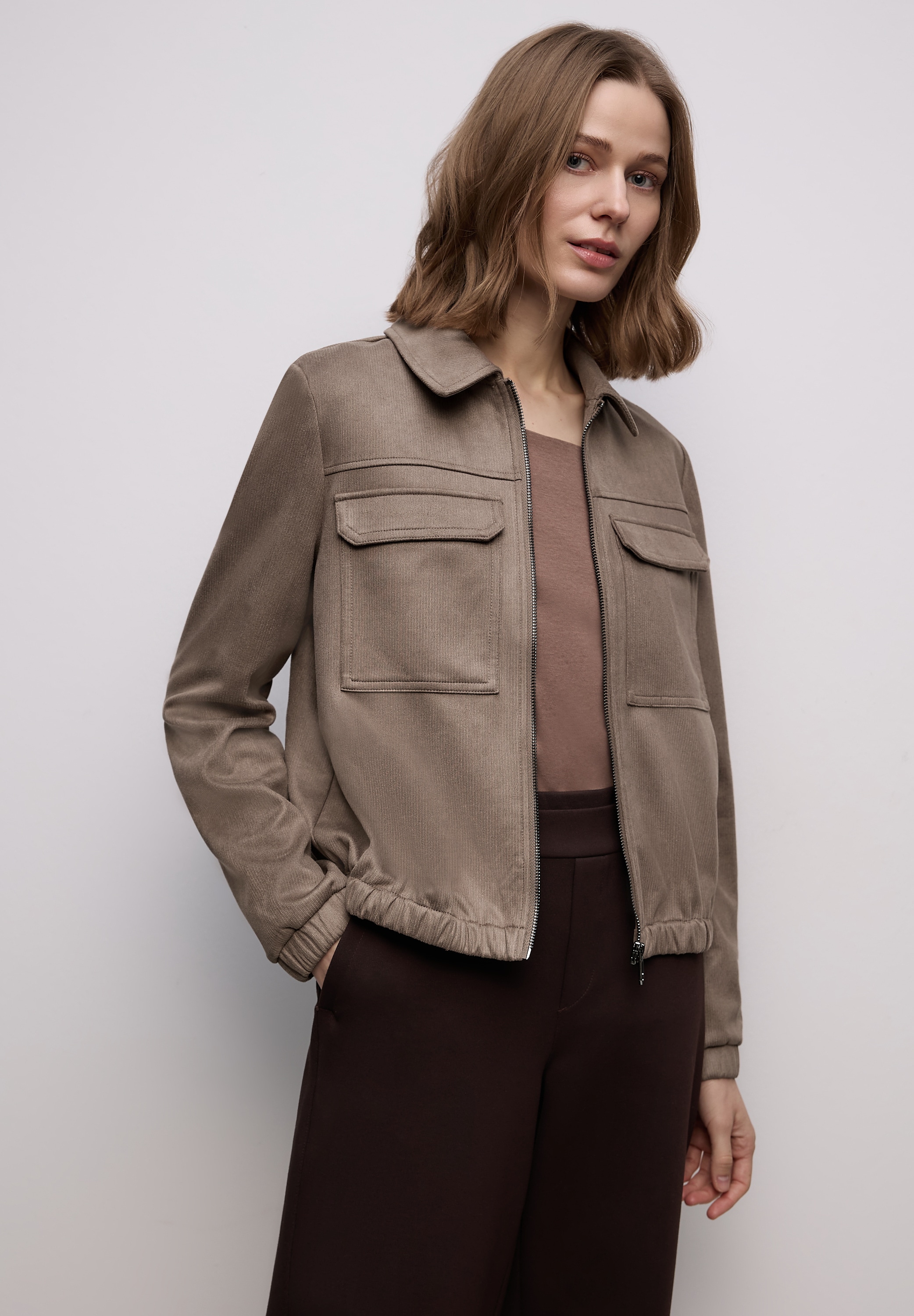 STREET ONE Lederimitatjacke ohne Kapuze in Velours-Optik günstig online kaufen