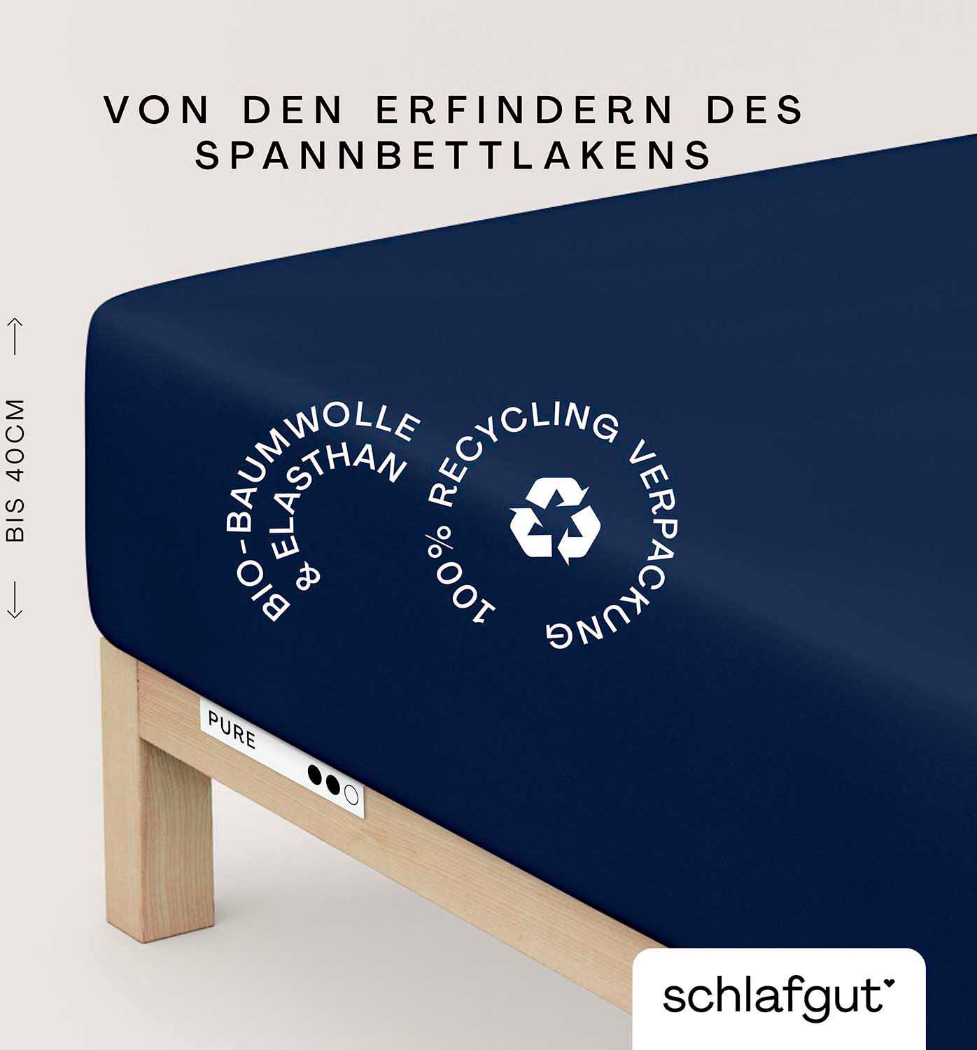 Schlafgut Spannbettlaken "PURE BOXSPRING Bio-Baumwolle mit Elasthan, 170 g/m², Bettlaken" PREMIUM Boxspringbett Laken bis 40 cm Höhe, dehnbar blickdicht, straff