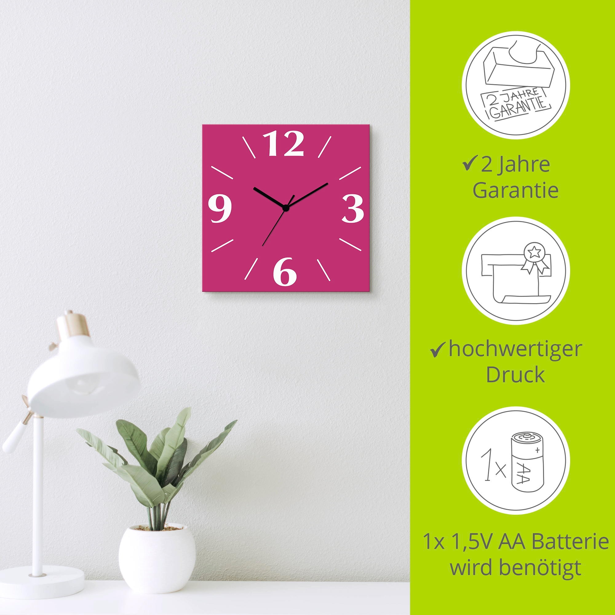 Artland Wanduhr »Uni Trendfarben« wahlweise mit  Quarz- oder Funkuhrwerk, lautlos ohne Tickgeräusche