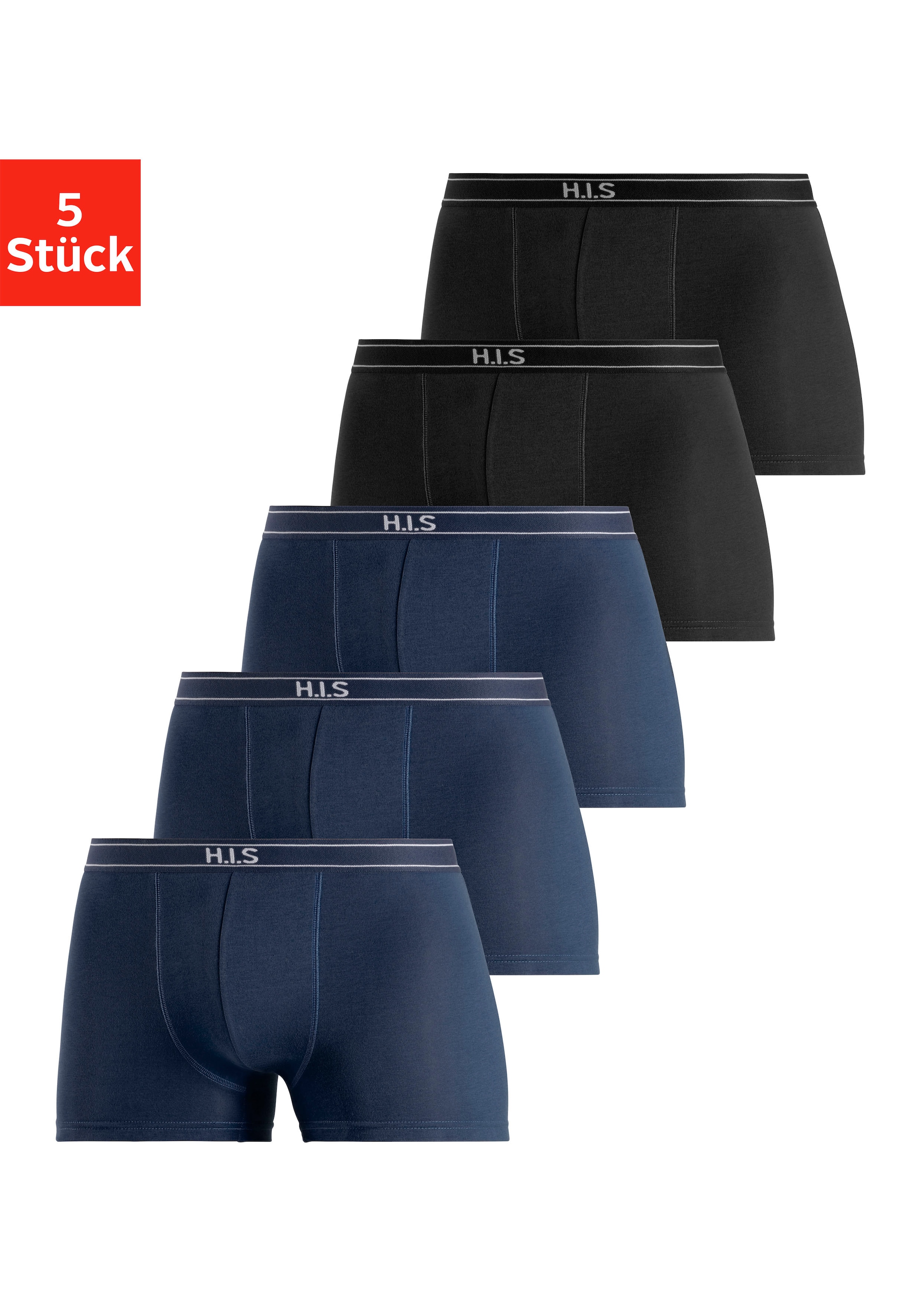 H.I.S Boxer, (Packung, 5 St.), mit Steifen und Logo im Bund