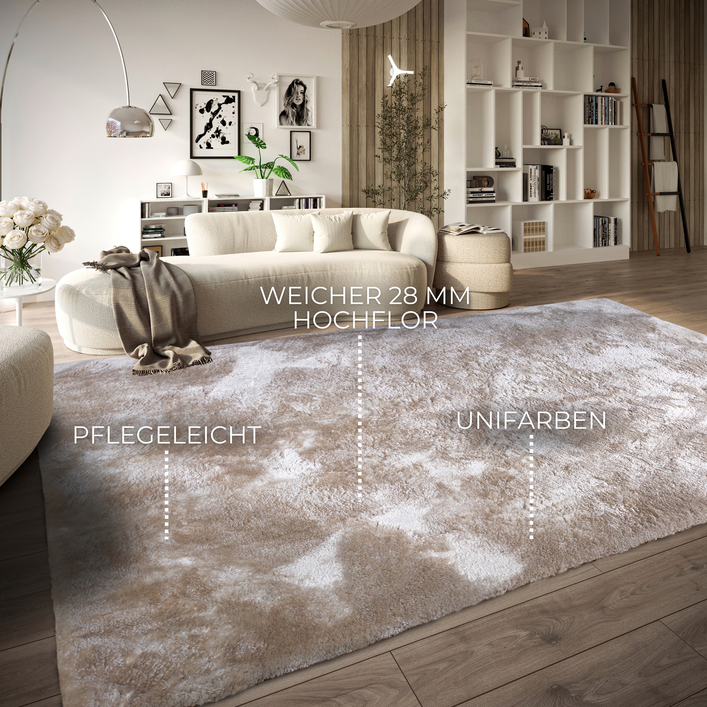 ELLE DECORATION Hochflor-Teppich »Calida«, rechteckig, 28 mm Höhe, Langflor, Shaggy, einfarbig, flauschig, weich, glänzend, modern, uni